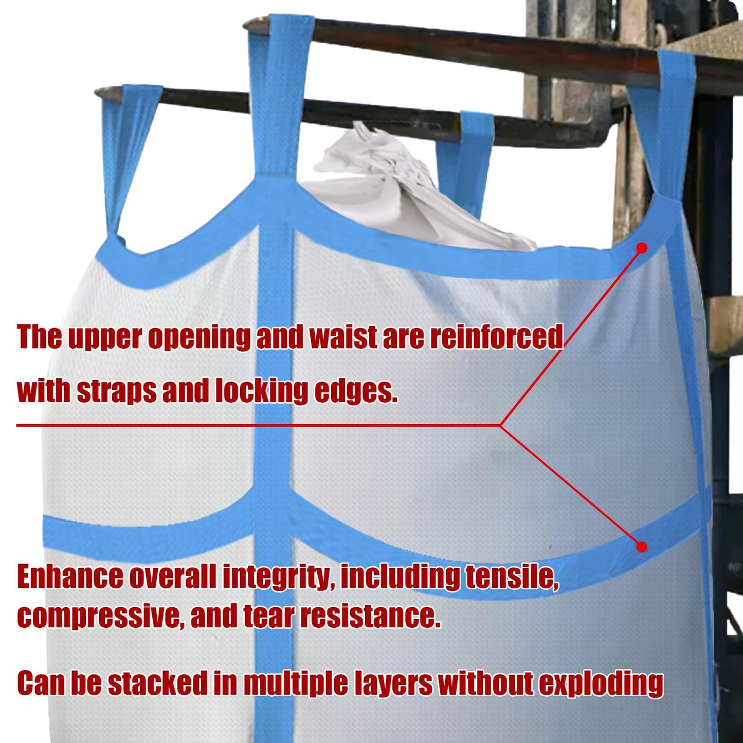 Aolikebao 10Pcs FIBC Bulk Bag,One Ton Bag, 35.4"L x 35.4"W x 43.3"H,3300lbs SWL Safty Factor 3:1,Woven Polypropylene Bags,Four Hanging,Duffle Top Flat X-Bottom