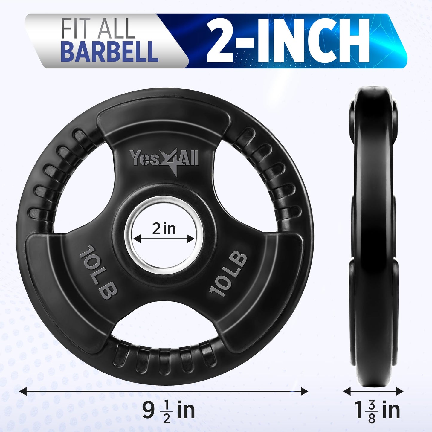 Yes4All Weight Plate Grip Rubber Coated For Weightlifting & Strength Training, Cast Iron - 10LB - Pair