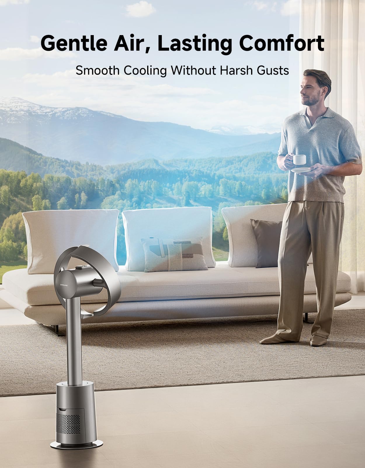 DREAME Bladeless Tower Fan for Bedroom, Smart Standing Fan with 270° Spatial Airflow for Whole-Room Circulation, 59ft/s High Velocity, 10 Speeds 3 Modes, Temperature-Adaptive Airflow, MF10-Silver