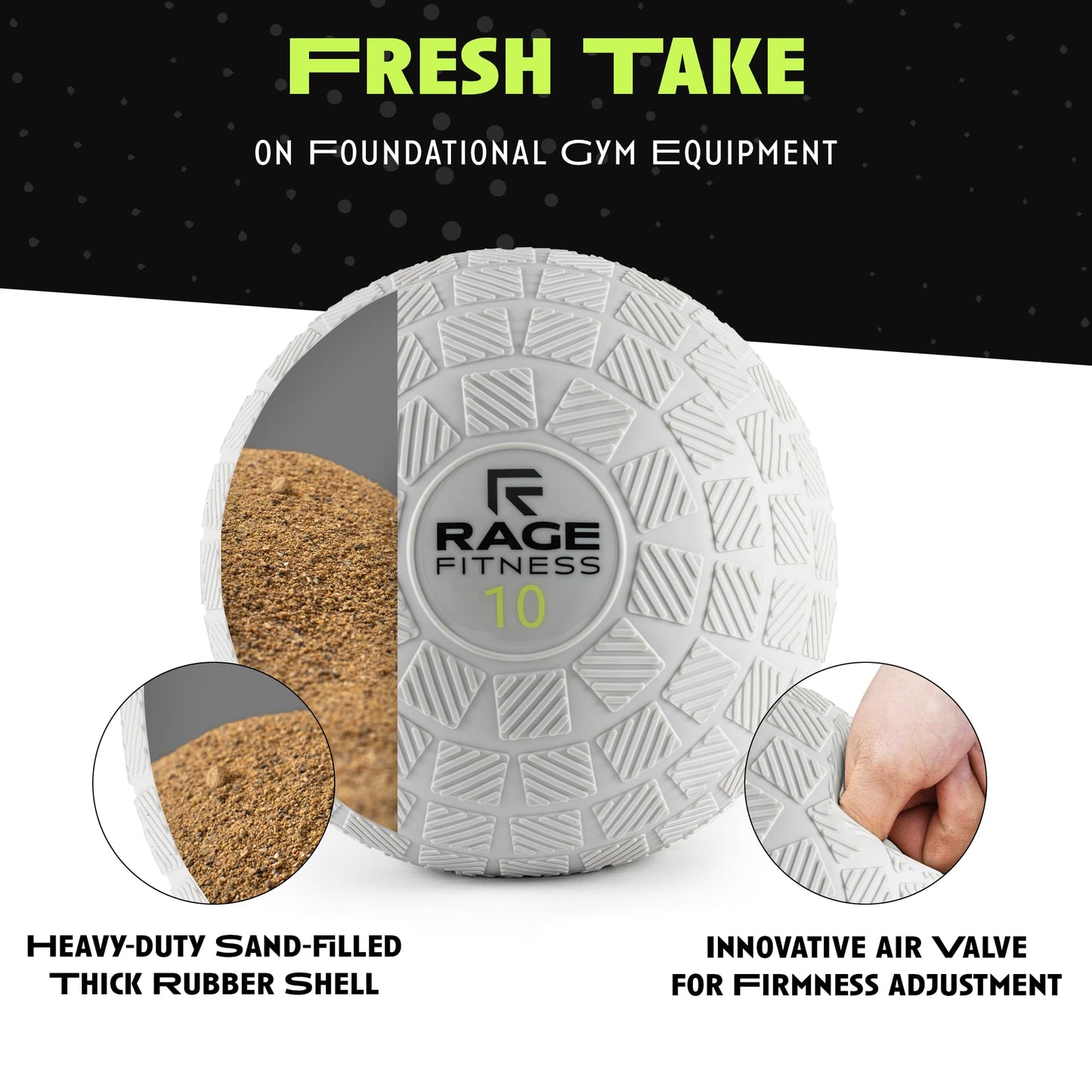 Rage Fitness Slam Balls for Exercise, Tread Texture For Firm Grip, Full Body Exercise Ball, Soft Slam Ball for Exercise, 10lb Weighted Smash Ball, Perfect Toning Ball for Flexibility and Core Workouts