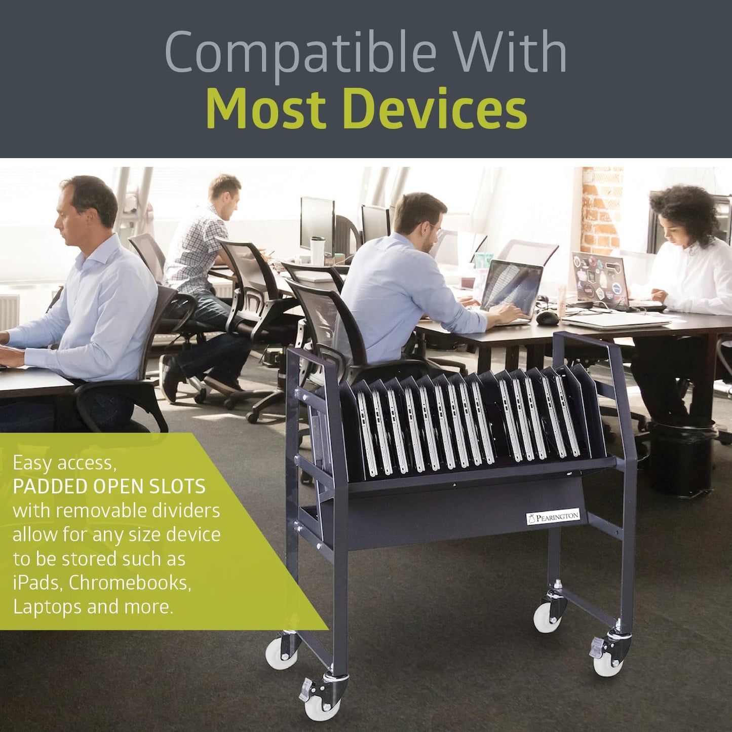 Pearington-PEAR-91361,16 Device Mobile Open Charging Cart for iPads,Chromebooks & Laptop Computers,Compatible with Any Screen Size,Easy Access Slots,Removable Dividers,Small Footprint,Surge Protection