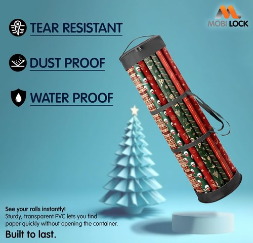Mobi Lock Gift Wrap Storage Bag - Cylindrical Organizer with Zipper & Reinforced Handles | Holds 18-25 Rolls