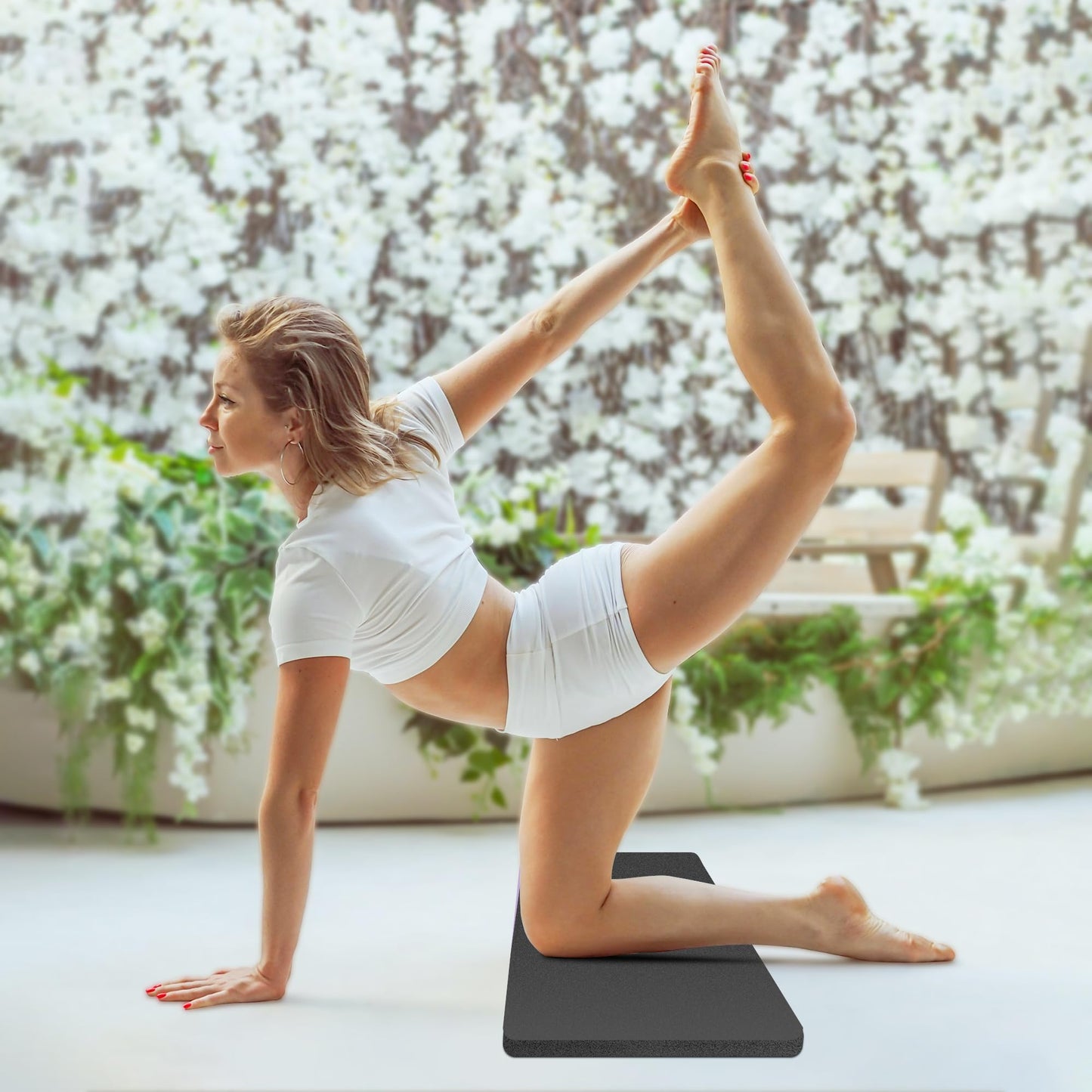 HASSLICKIT Yoga Knee Pad Cushion, 24 x 9.8 x 0.8 in Thick Mini Yoga Mat, Odor-Free NBR Workout Mat with Storage Strap, Small Exercise Mat for Yoga, Pilates, Kneeling, Planks & Home Gym, Black