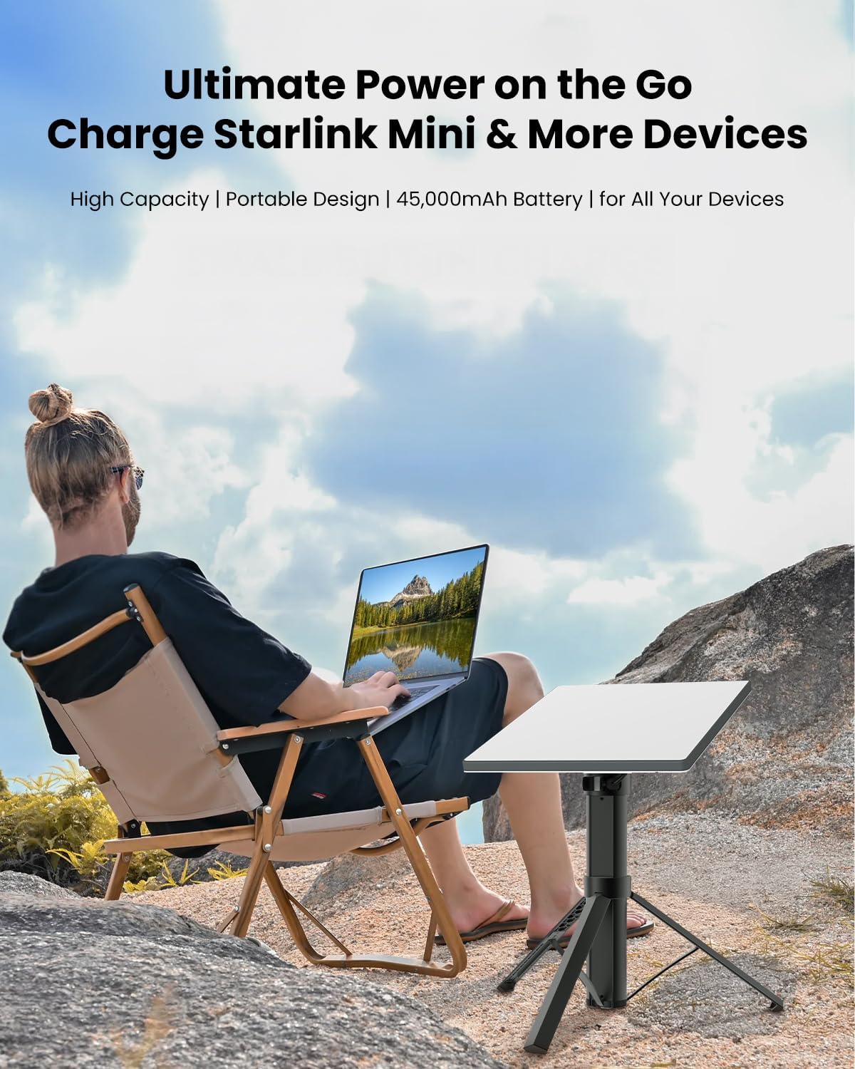 Starlink Mini Battery Pack 166Wh 45000mAh with Tripod Mount, Charger, 6H Runtime, 60W USB-C PD Fast Charge in/Out, Pass-Through Charging, RV Outdoor Off-Grid Emergency Power