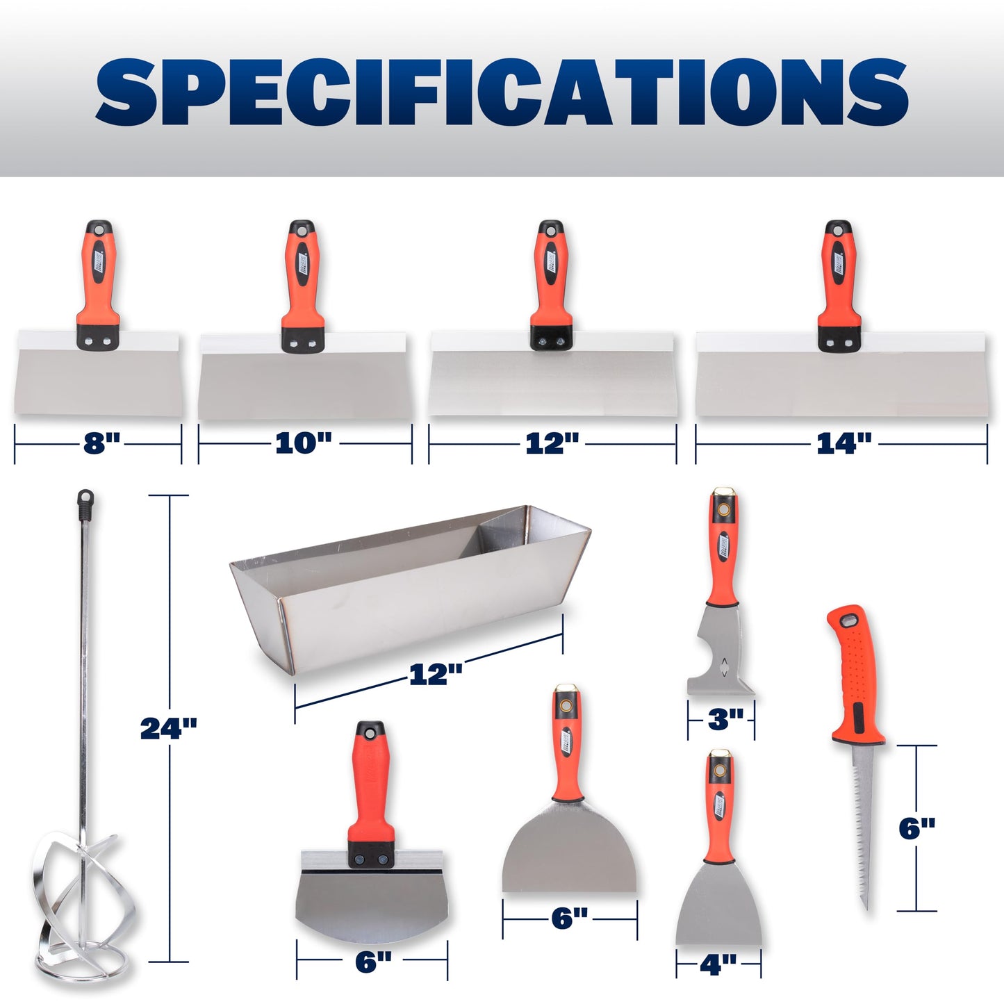 WAL-BOARD TOOLS Deluxe Drywall Finishing Tool Kit, Mud Pan, MultiTool, Taping Knife, Bucket Scoop, Saw, Mud Mixer, DTKFNSH2