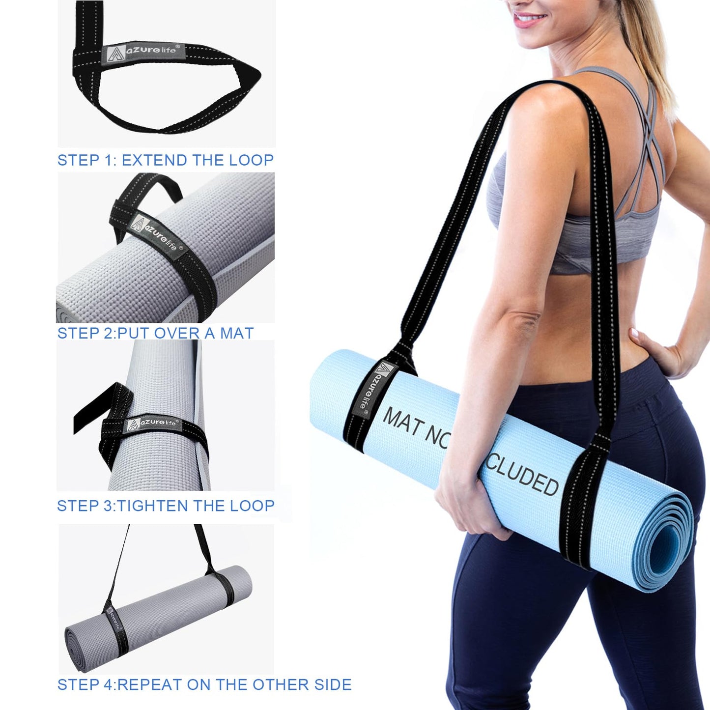A AZURELIFE [MAT NOT Included] Yoga Mat Sling, Yoga Mat Straps for Carrying, Easy-Cinch Yoga Mat Holder Strap