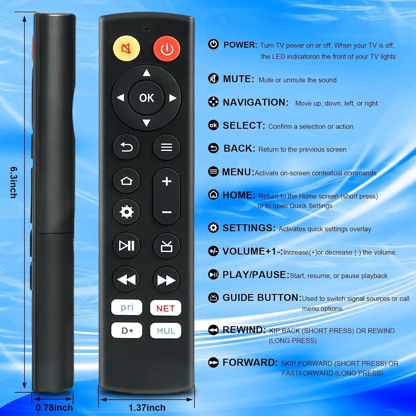 dapodera 4 Replacement Compatible with All Insignia Toshiba Smart TVs with Shortcut Buttons(No Voice funtion)