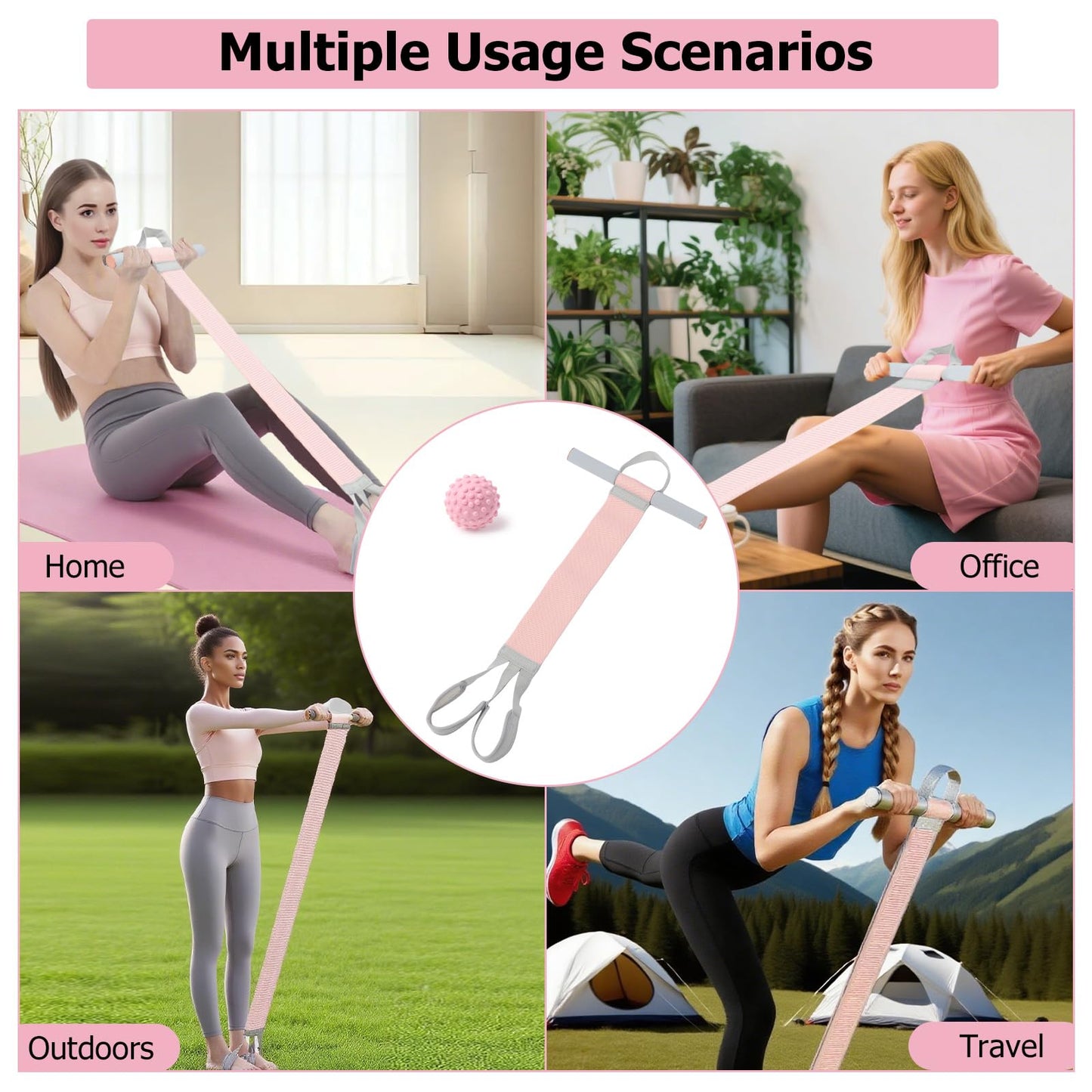 Elicho 120lb Pedal Resistance Bands with Handles, Heavy Duty Elastic Pull Rope for Yoga, Sit Up, Strength Training & Home Workout(Pink)