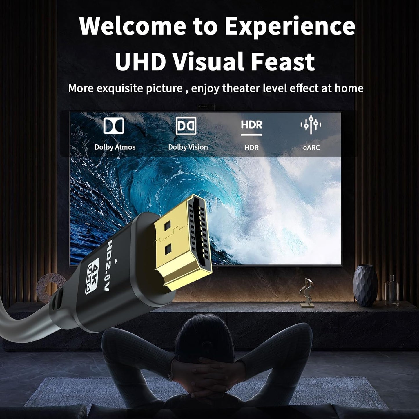 50FT 4K@120Hz, 48 2.1 Long Hdmi Cable, Gbps Ultra High Speed Hdmi Cord with Gold-Plated Connectors, Aluminum Shell