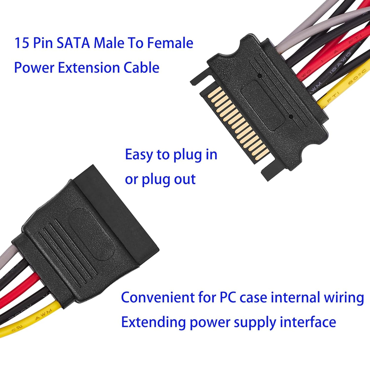 Menewstart 2 8 Inches, 3-Pack, 15 Way SATA Power Splitter Cable Pin SATA Power Y-Splitter Cable, Power Supply