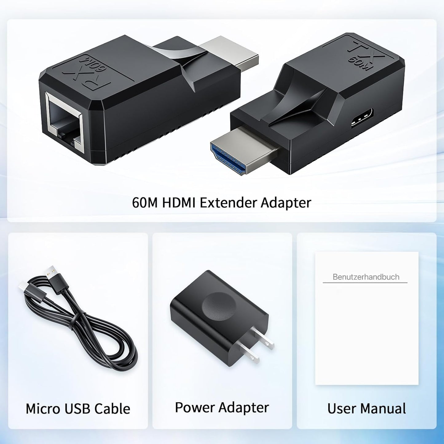 LUKFOCAB 196FT Cat5e/6 1080P@60Hz, RJ45 60M PS3/4, HDMI Extender Over Single Ethernet Cable, Support Audio Video UHD