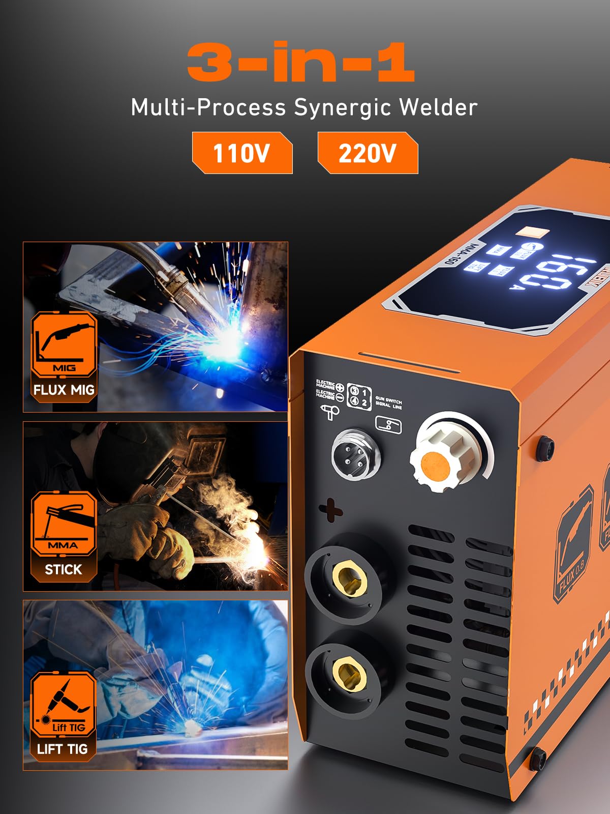 Rubik Mini 160A Stick Welder 110/220V, 3 in 1 Welder Machine MIG/MMA/Lift Tig, Portable ARC Welding Machine with IGBT Inverter, Digital LCD Dispaly Welder Welding Helmet