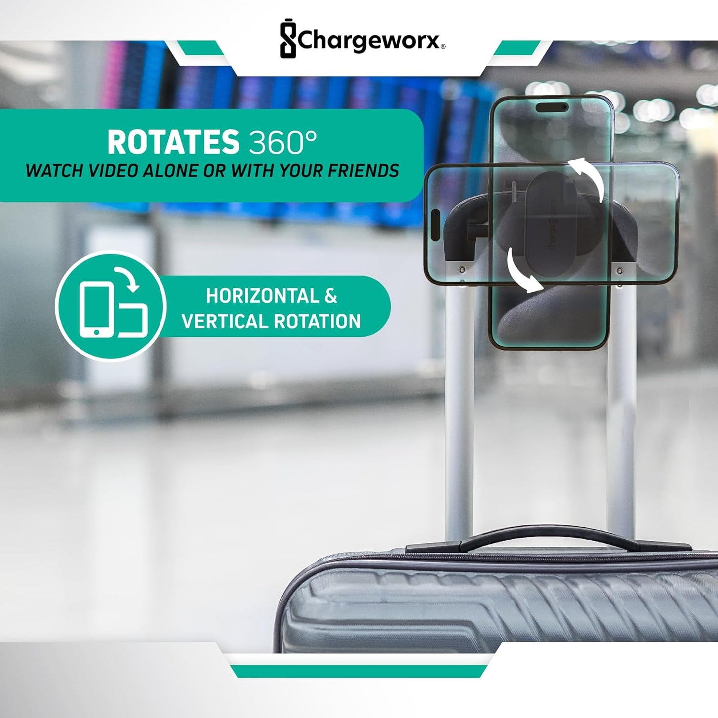 CHARGEWORX 360 90 in-Flight Magnetic Phone & Tablet Mount for Airplanes, MagSafe-Compatible Travel Phone Holder