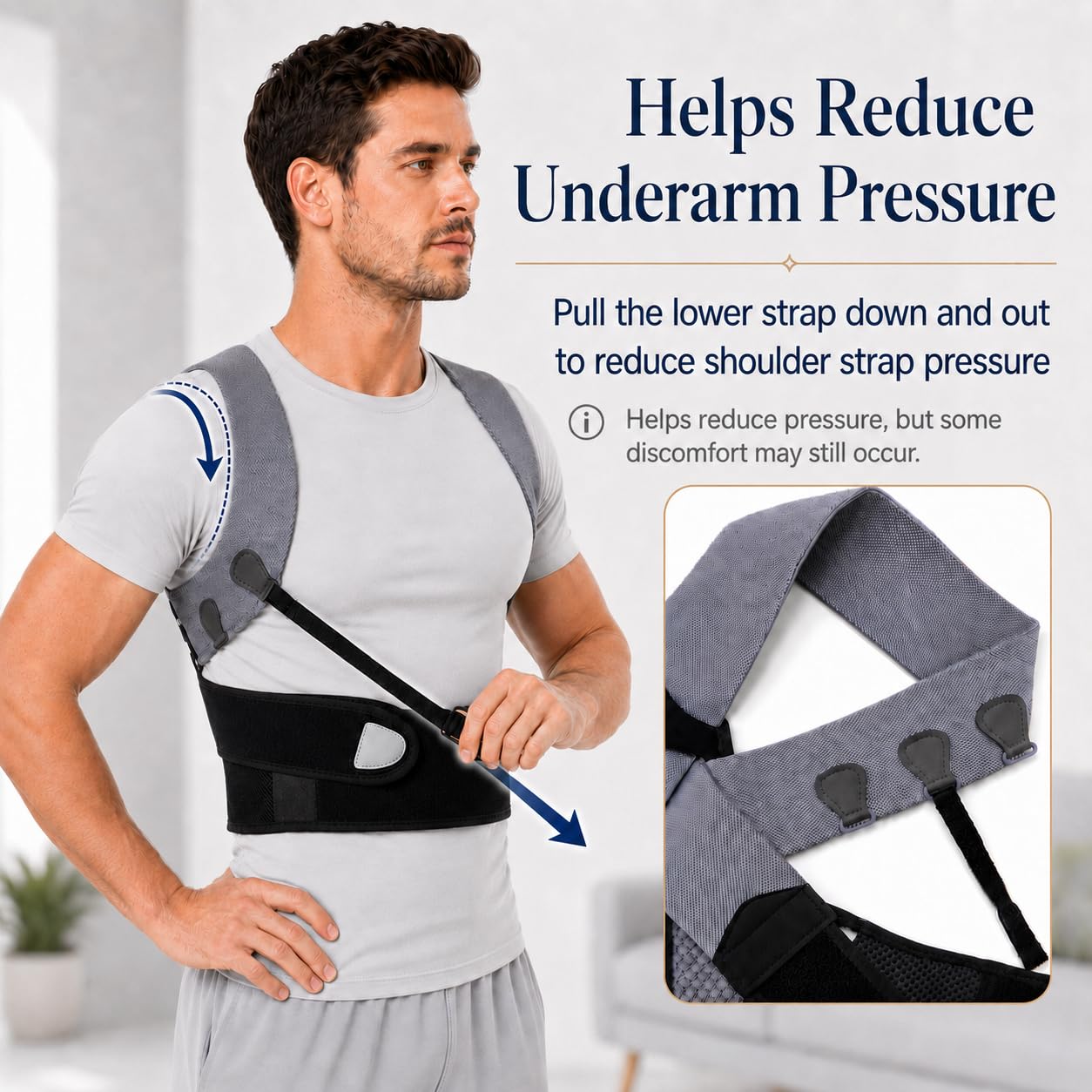 Posture Corrector for Men, Adjustable Upper Back Brace with Breathable Mesh Back, 4 Flexible Support Stays & Underarm Fit Adjustment, Back Straightener Helps Reduce Slouching Strain for Desk Work, Sitting, Reading & Posture Training