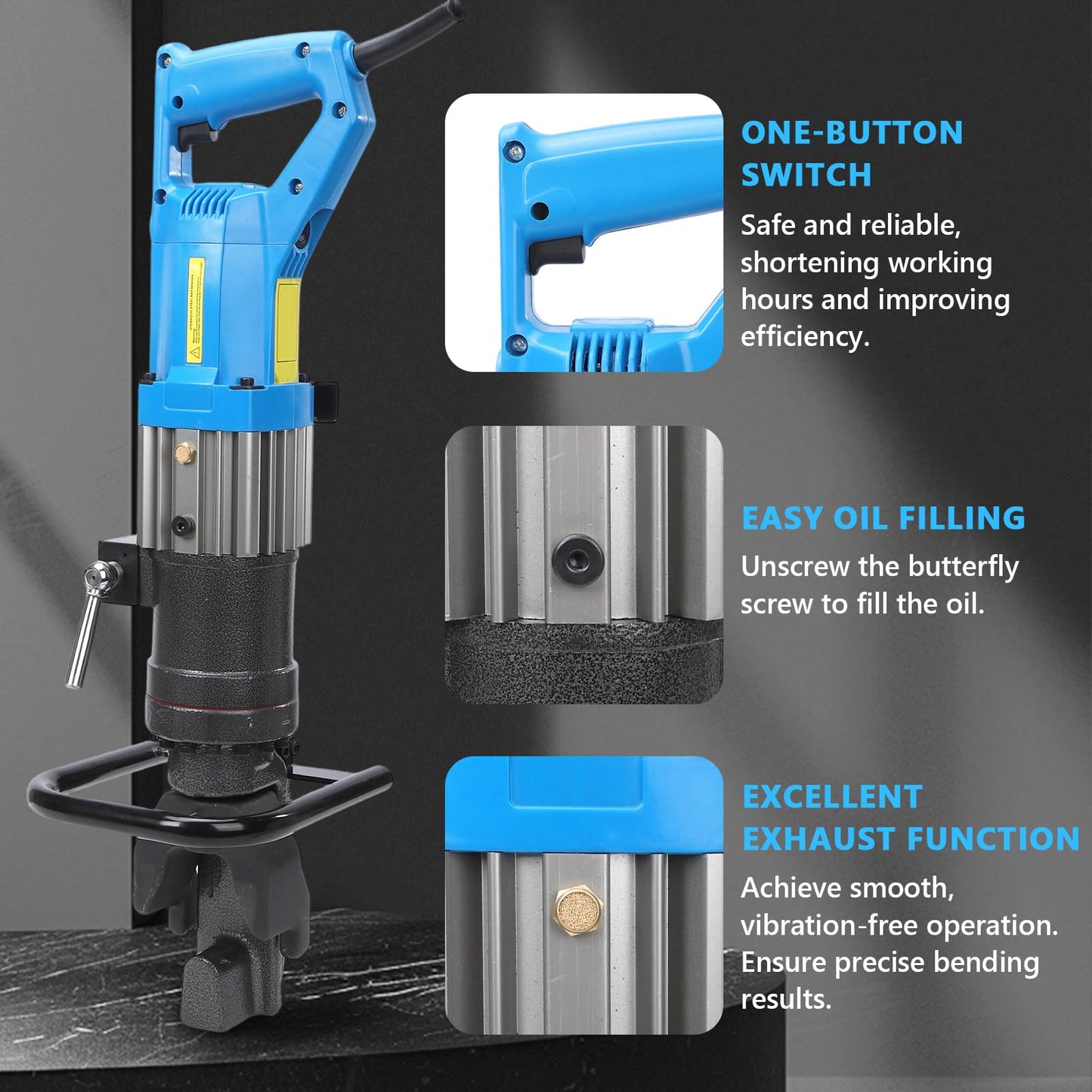 5/8 Inch Electric Rebar Bender 1400W Rebar Bender 110V Hydraulic Rebar Bending Machine 2s Fast Bends for 5/32’’ to 5/8’’ (10–16mm) 60Hz Electric Rebar Tool for Construction & Roadwords Use(HRB-16)