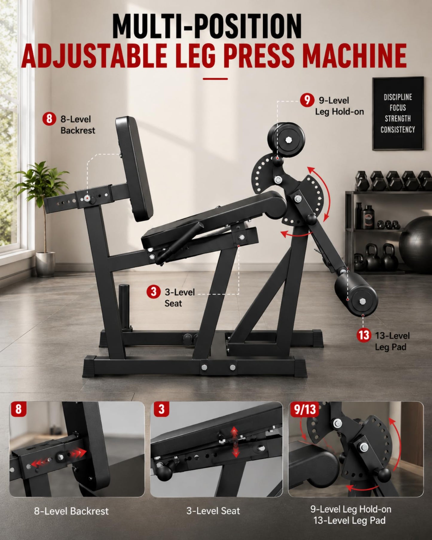 Leg Extension and Curl Machine - 700 LBS Capacity Leg Extension Curl Machine for Home Gym, Hamstring Curl, Hip Thrust & Calf Raise, Heavy-Duty Lower Body Workout Equipment，All Black