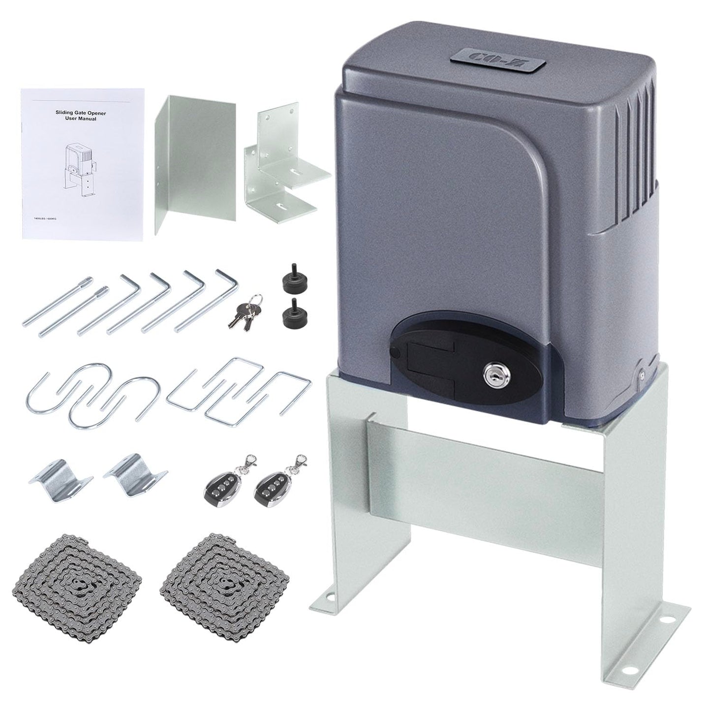 CO-Z 1400 lb Sliding Gate Opener Kit for Gates Up to 40 ft, Automatic Chain Drive Gate Motor with 2 Remote Controls & 20 ft #41 Roller Chain, 110V 280W Electric Driveway Gate Operator