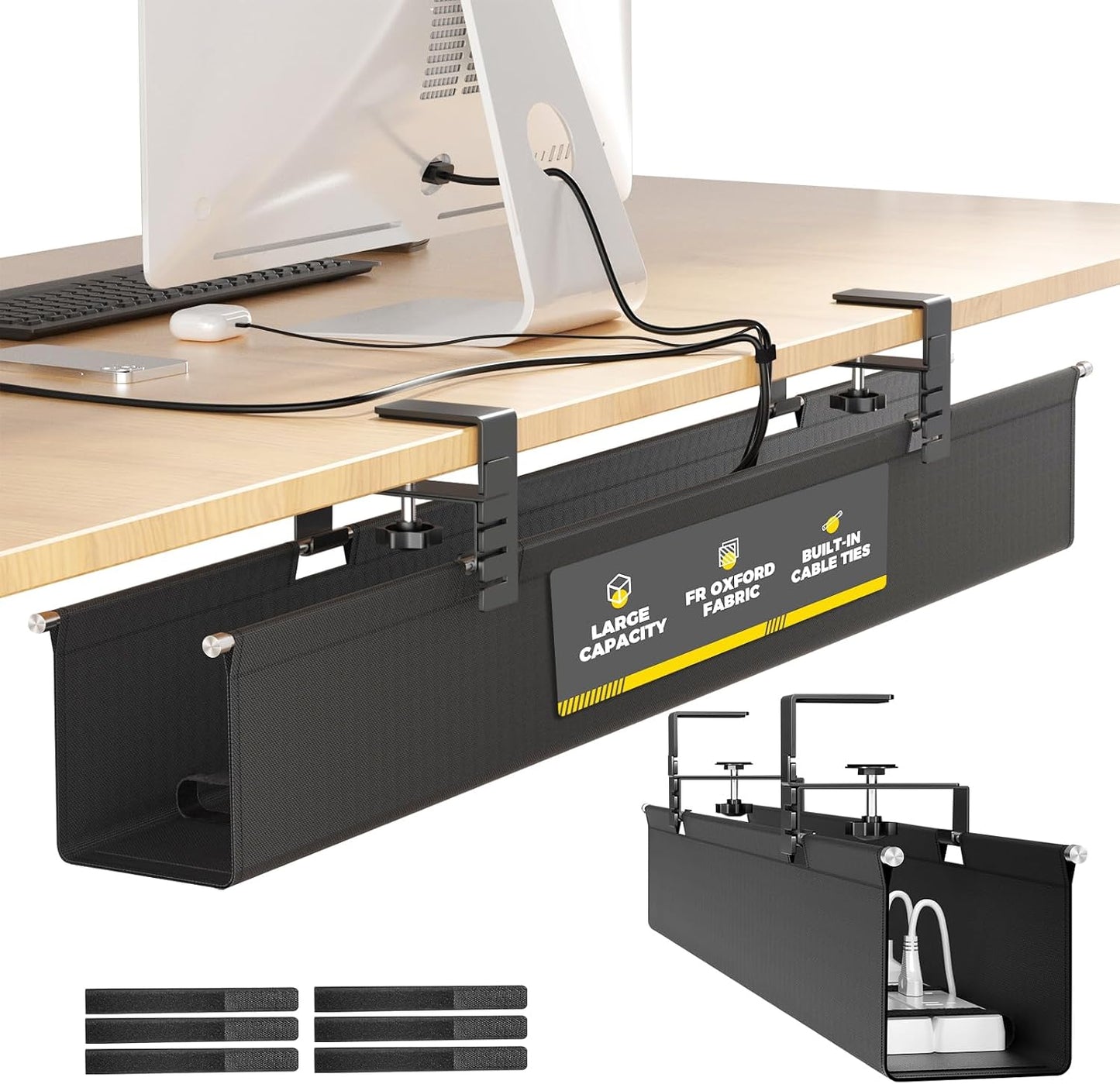 Cinati 28.4" 30lbs [Upgraded] Large Under Desk Cable Management Tray, Cable Management Under Desk No Drill, Fabric Cord