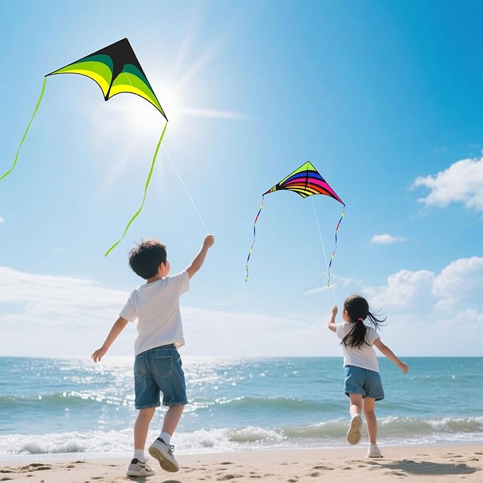 Mint's Colorful Life 3 Pack Delta Kites for Kids & Adults, Easy to Fly Large Kite Set for Beginners, Perfect Family Kites for Park and Beach Trip with 300ft String Included