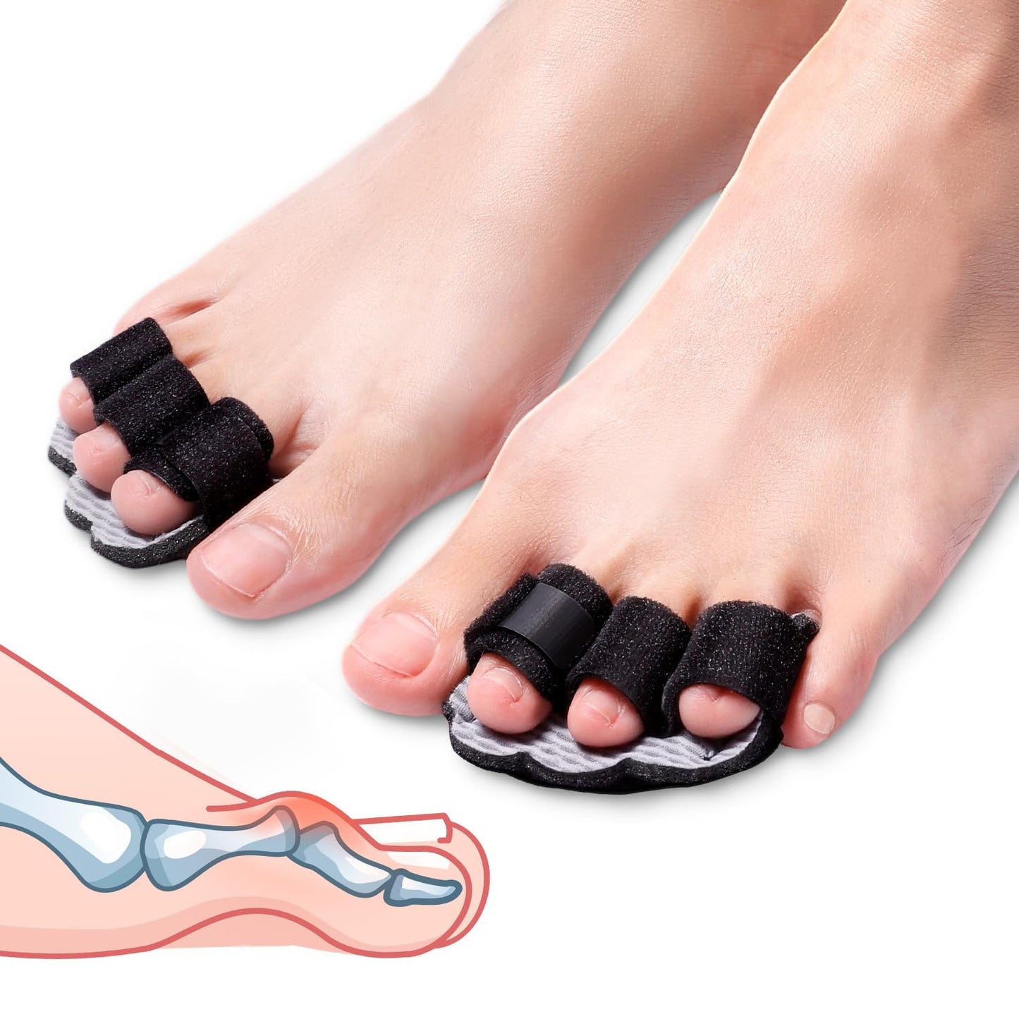 Pozpo Tech Hammer Toe Straightener Corrector Splint Brace for Women fit 2nd 3rd and 4th Toes - (M-Black) - 1 Pair