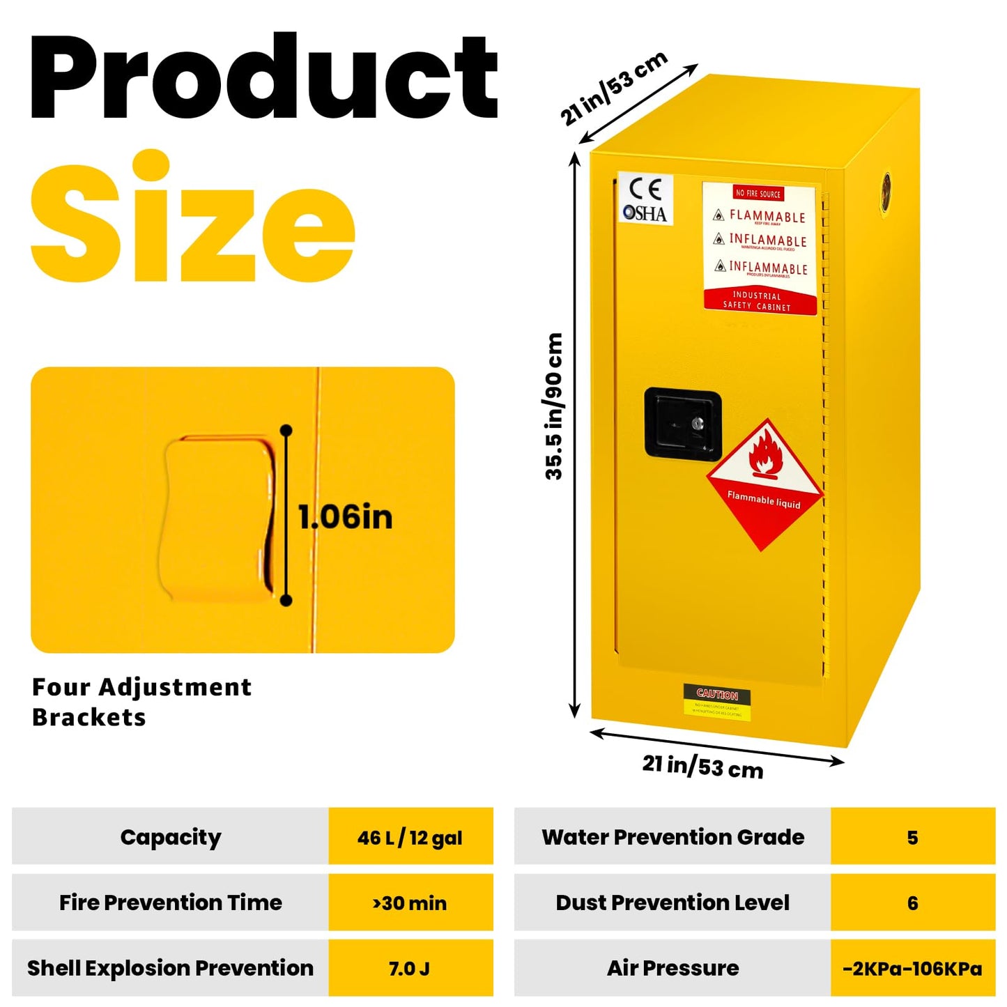 30 Gallon Flammable Storage Cabinet 35"x21"x21", Galvanized Steel, Flammable Safety Cabinet with Adjustable Shelf for Industrial and Home Use