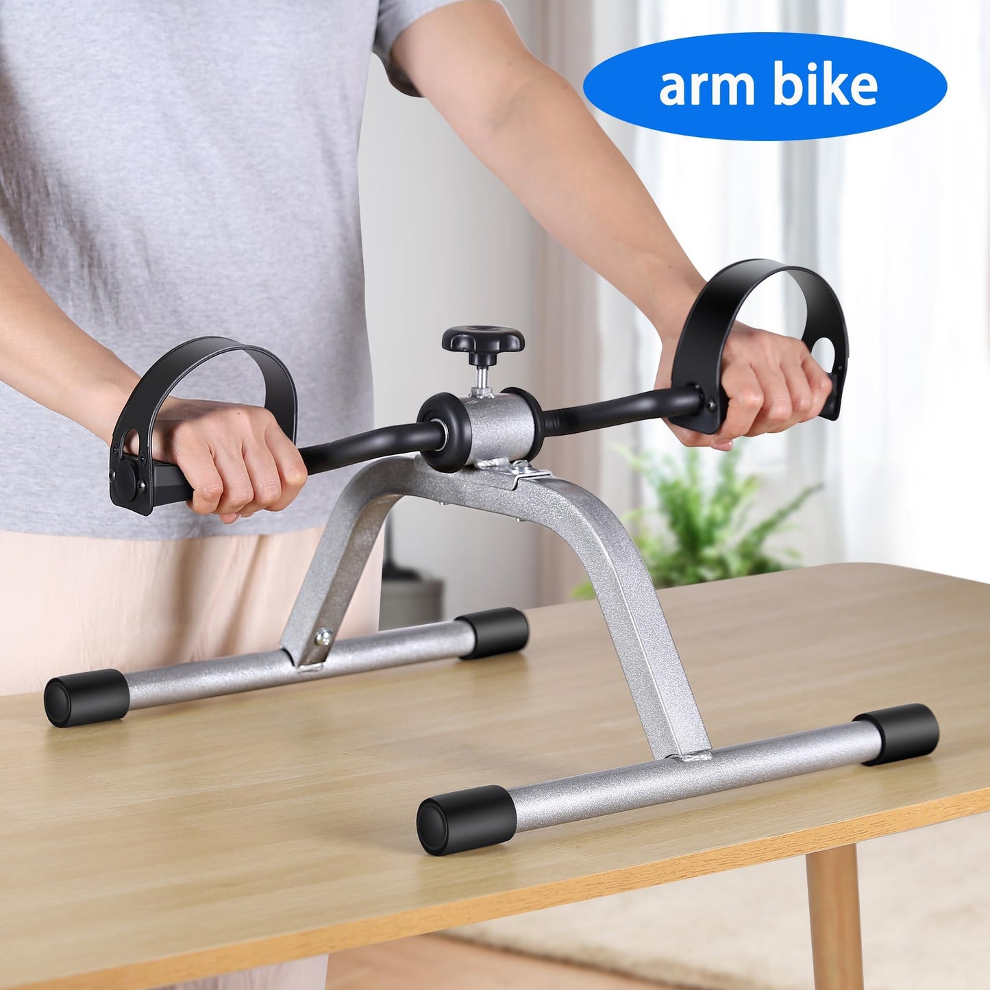 RYGEO Pedal Exerciser Mini Exercise Bike for Leg and Arm Recovery Exercise Lightweight and Portable Floor Bike(Silver)