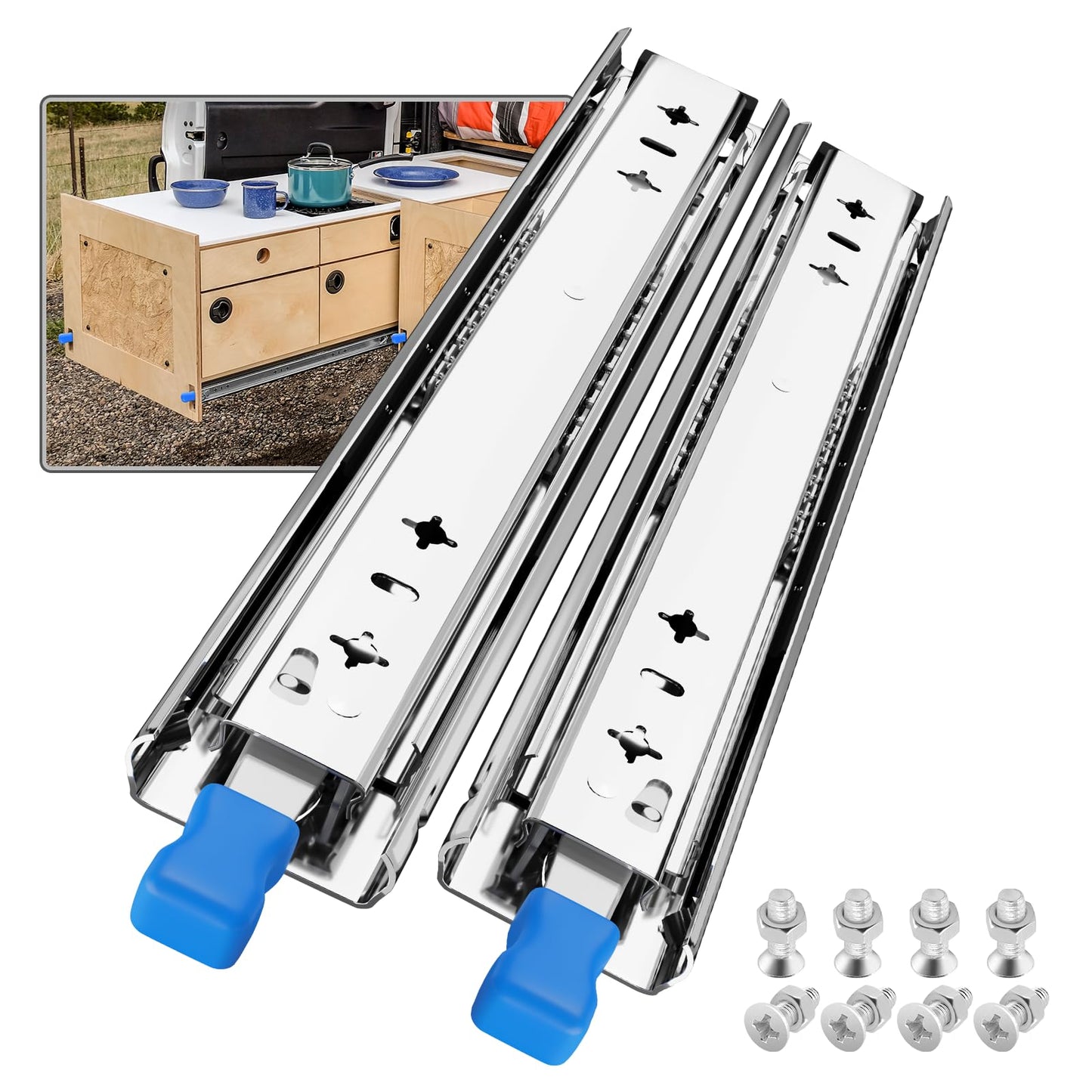 SHUHANG 1 Pair 170 lb Load Capacity Heavy Duty Locking Drawer Slides 12 14 16 18 20 22 24 26 28 30 32 34 36 38 40 Inch Full Extension Ball Bearing Side Mount Rail with Lock Industrial Tool Box Runner