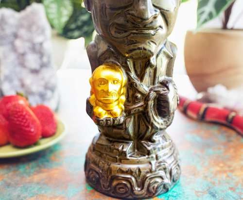 Geeki Tikis Indiana Jones With Golden Fertility Idol Ceramic Mug | Party Cocktail Tumbler For Liquor, Beverages | Holds 20 Ounces