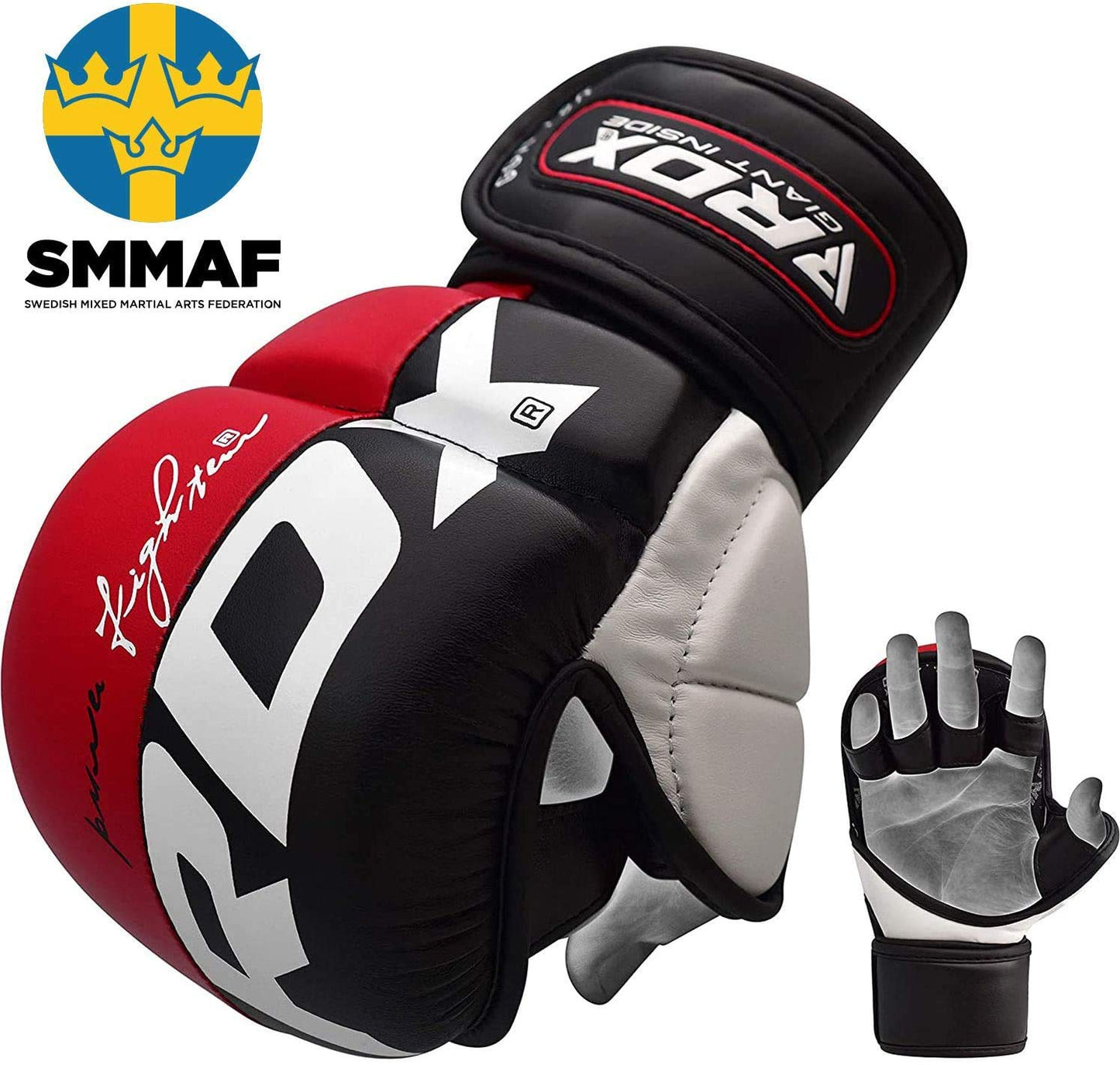 RDX MMA Gloves Grappling, Sparring, Martial Arts Mitts Men Women, Hybrid Open Palm, Maya Hide Leather Wrist Support Boxing Glove Training Cage Fighting Combat Sports Muay Thai, Punching Bag Kickboxing