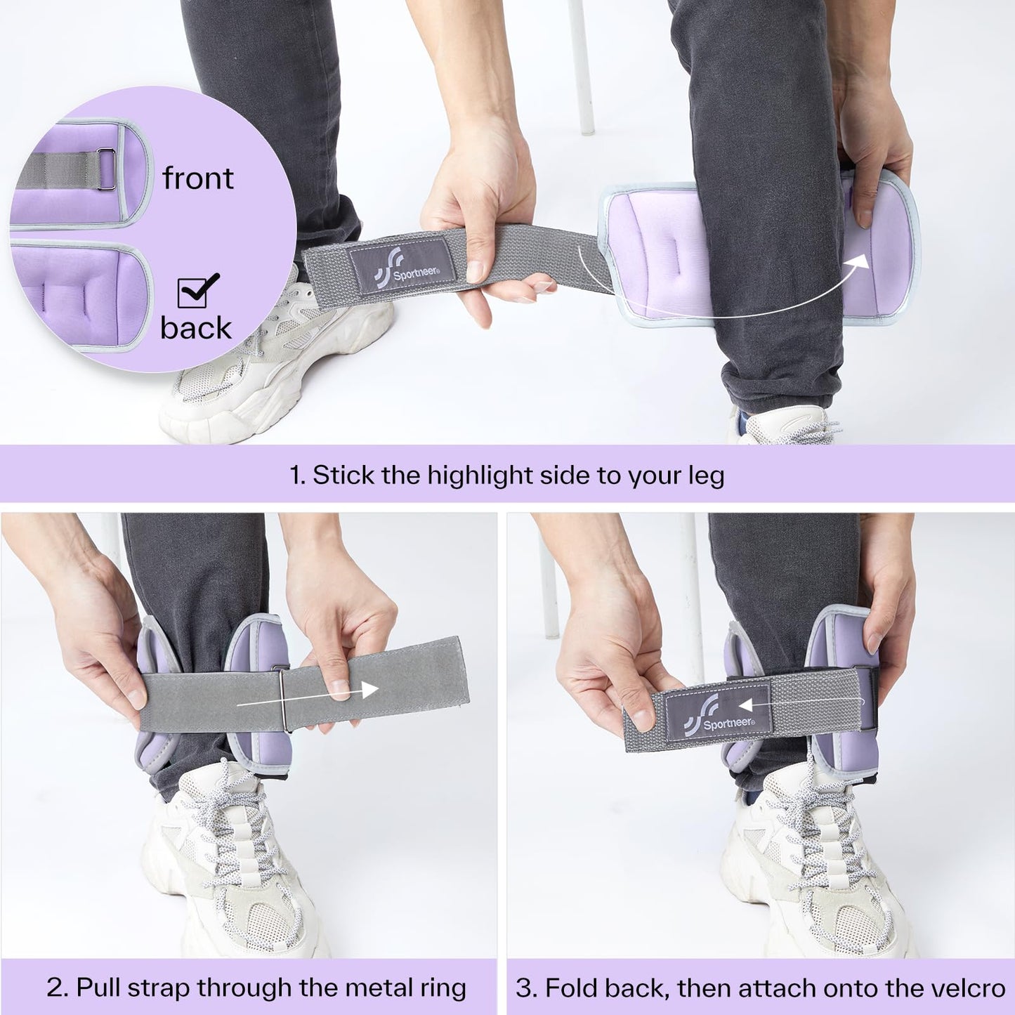 Sportneer Ankle & Wrist Weights with Reflective Straps for Women, Men & Kids – 1/2/3/4/5/10 lb Weighted Weights for Strength Training, Walking, Running, Pilates, Physical Therapy, Leg & Arm Workouts