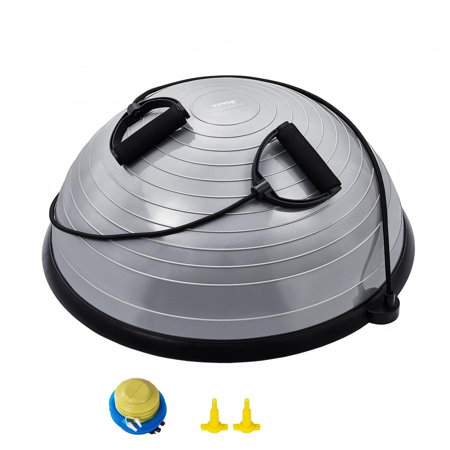 VEVOR 23-inch Half Exercise Ball Trainer, 660 lbs Capacity Balance Ball, Includes Resistance Bands and Pump, Ideal for Full Body Workouts, Yoga, and Strength Training at Home Gym, Gray