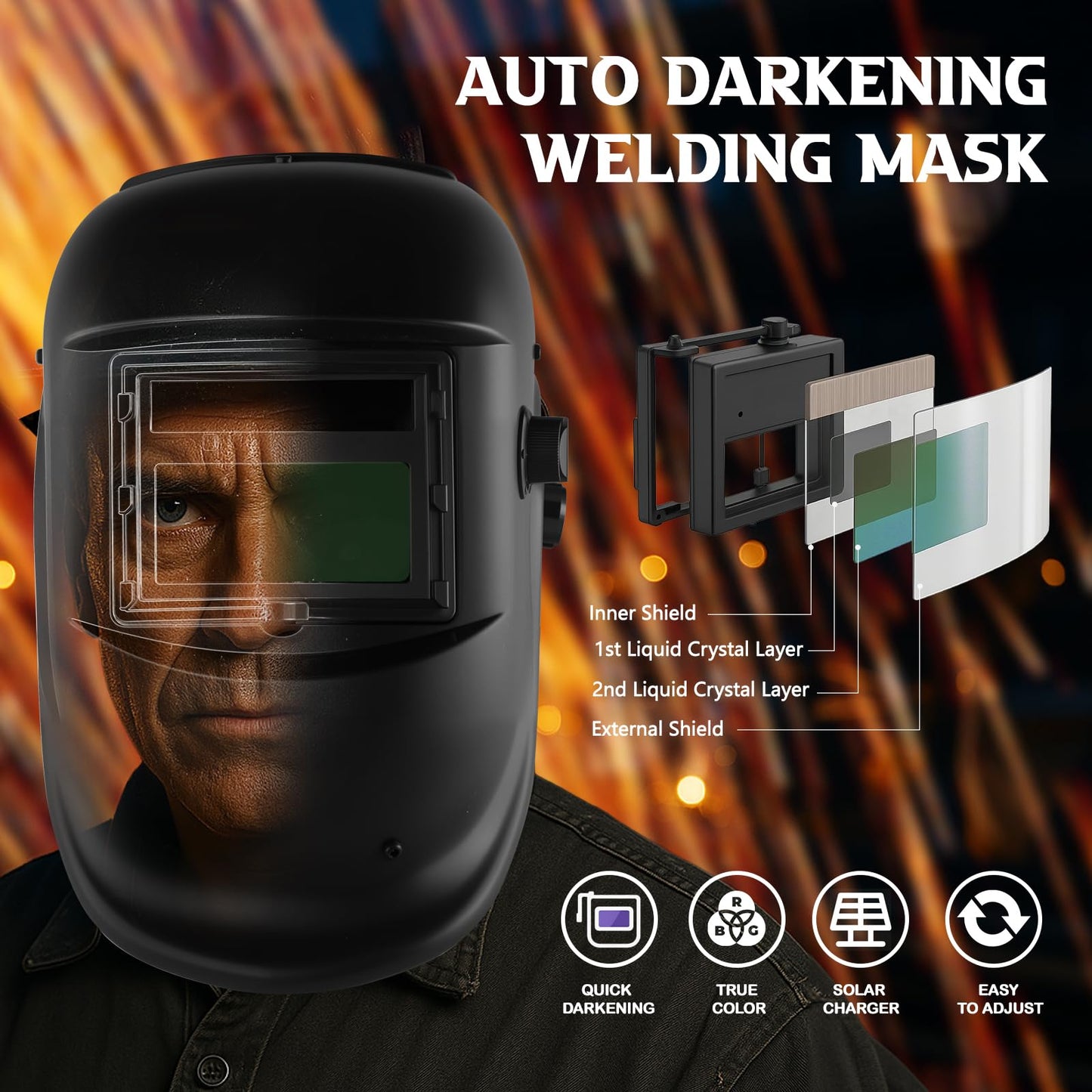 Owenri Welding Helmet Auto Darkening with Air Fed System, Powered Air Purifying Respirator (PAPR) True Color Welding Mask, Upgraded Arc Sensor 4/9-13 for TIG MIG ARC Welding Mask