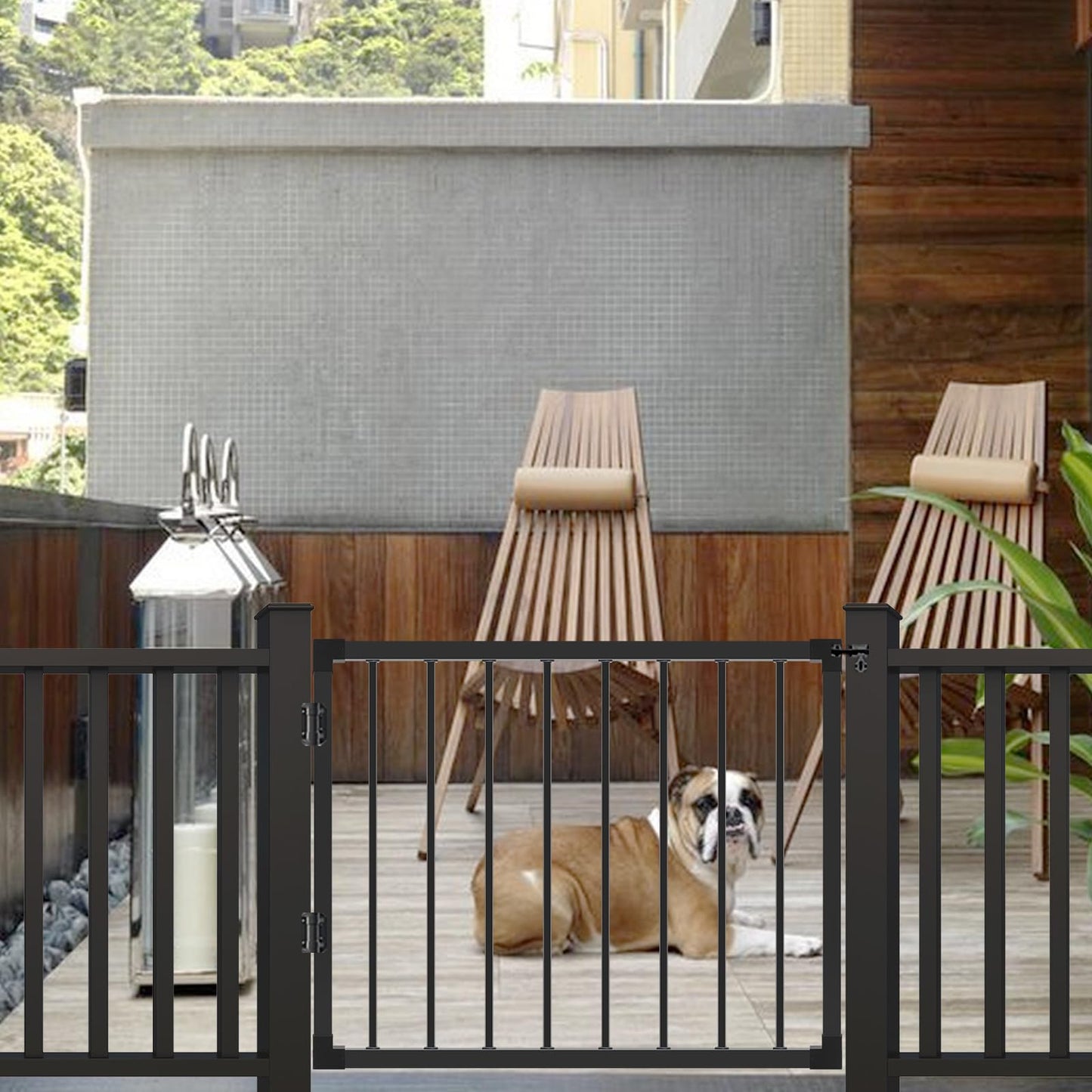 Deck Fence Gate Outdoor, 42‘'Hx48‘'W Deck Gate, Black Heavy Duty Steel Anti-Rust Door with Customizable Width, Metal Gate for Residential, Yard, Patio(No Hinge)