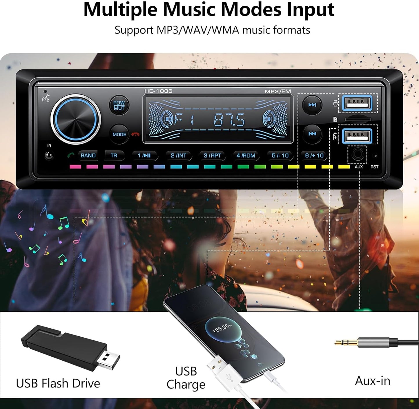 AMprime MP3 Single Din Car Stereo Radio Hands-Free Bluetooth,Car Audio Receivers with Digital LCD Display FM Car Radio