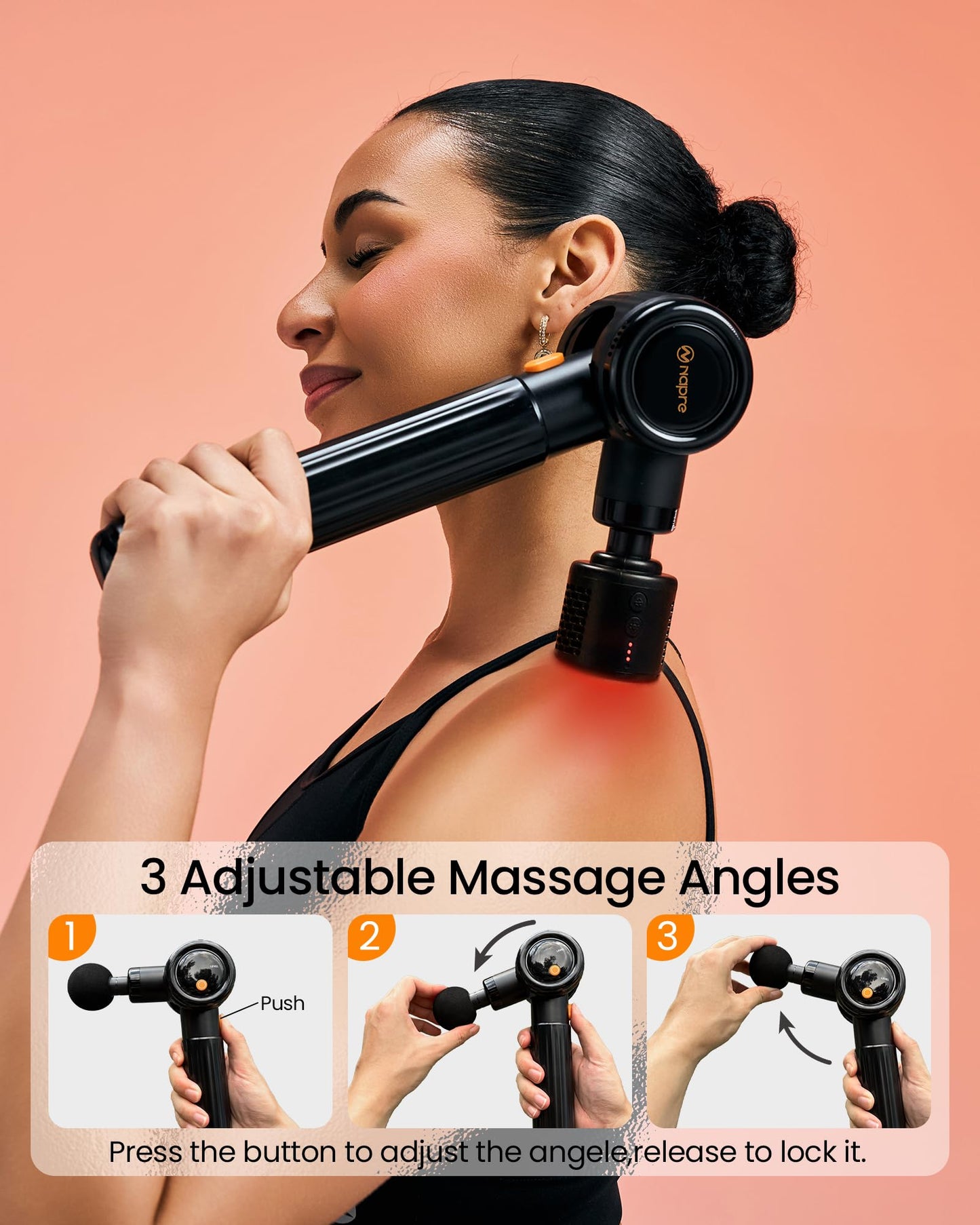 NAPRE Massage Gun with Heat and Cold,Massage Gun Deep Tissue with Extension Handle & 3 Adjustable Angles,Handheld Percussion Back Massager for Muscle/Neck/Body Pain Relief,6 Heads,with Case