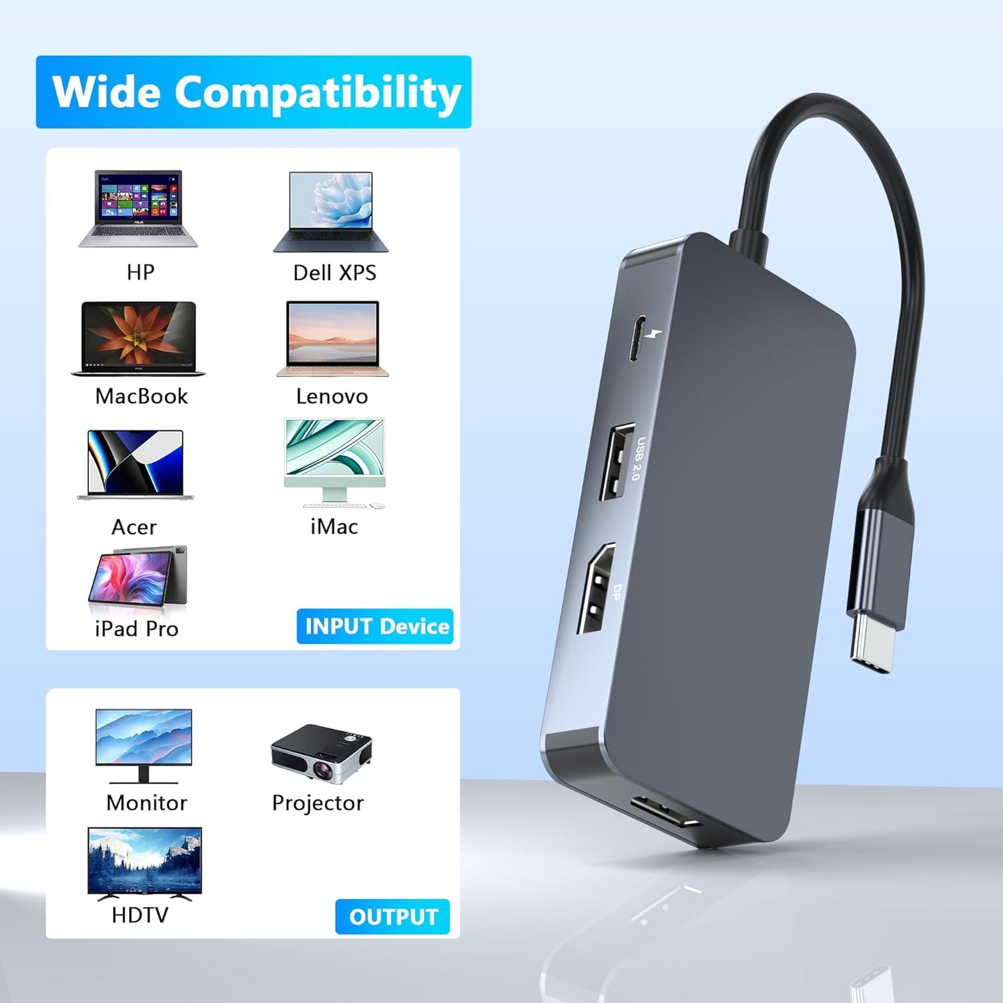 Buerlaseul 4K@60Hz 7 1 USB3.0/USB-C HDMI Display Port USB C Docking Station Dual Monitor for Dell/HP/Mac Laptop, in USB