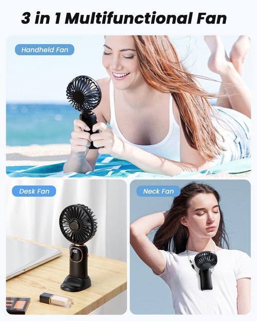 coldSky Portable Handheld Fan - 3-in-1 Multifunctional Travel Fan with 4000mAh Battery | Black