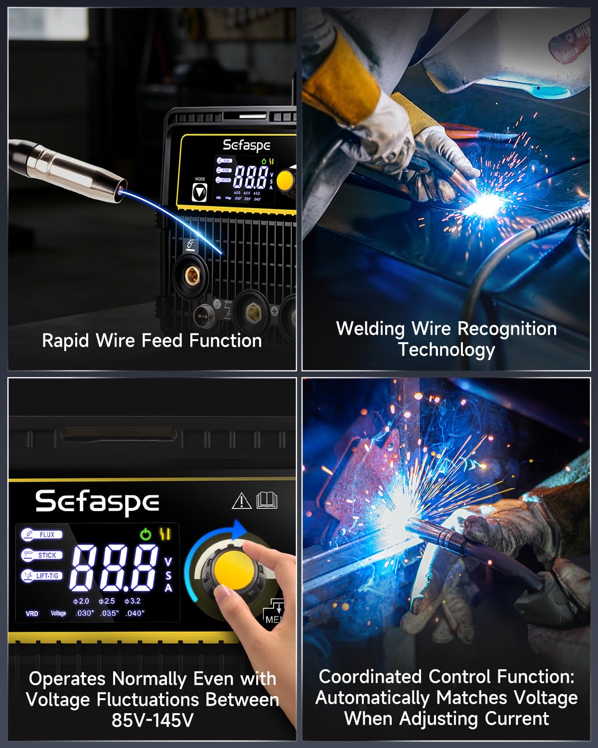 135A MIG Welder,110V 3-in-1 Flux Core Gasless MIG/Stick/Lift TIG Welding Machine with Synergic Control, Large LED Display, VRD Safety, Portable IGBT Inverter Welder for Beginners, DIY & Home Repair