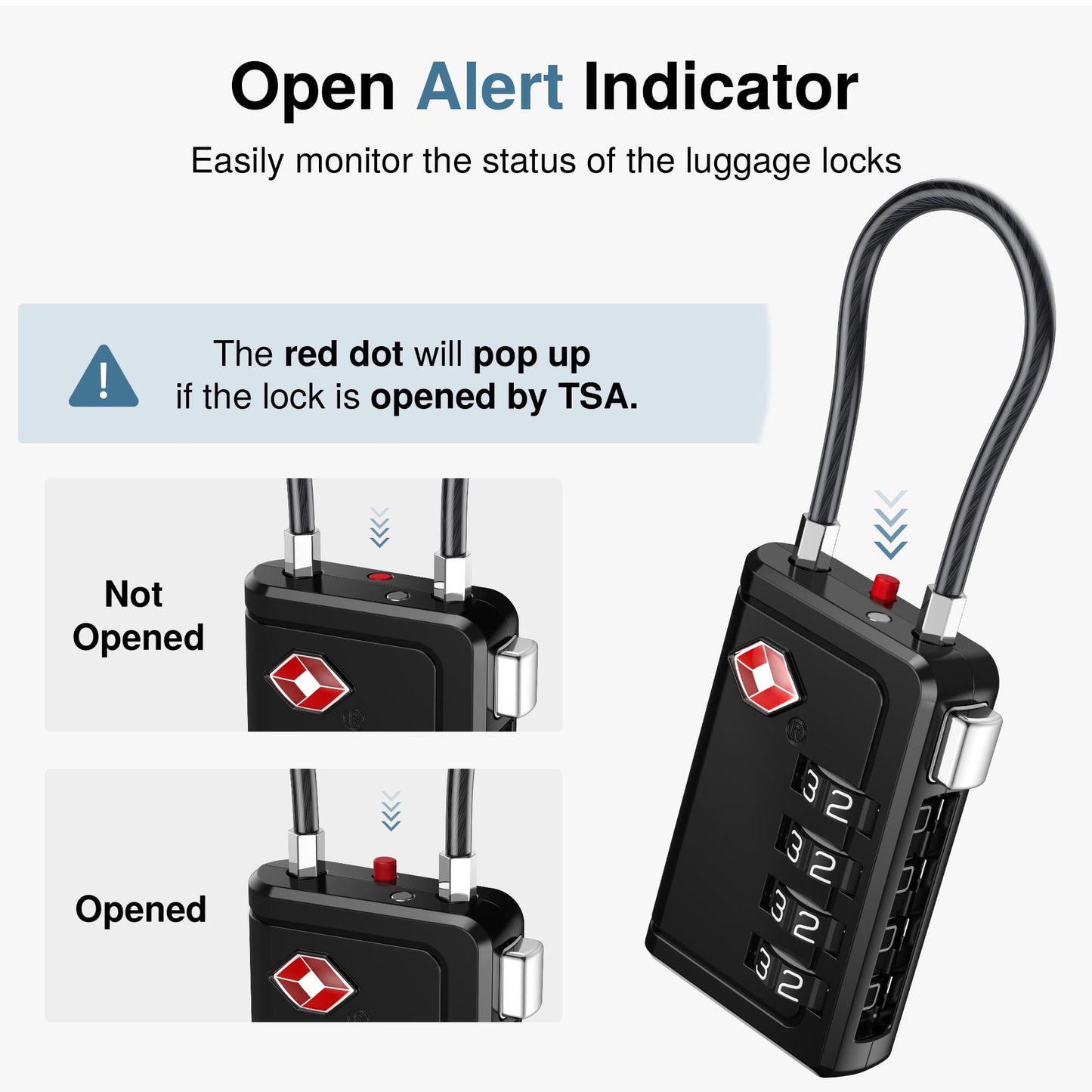 Puroma TSA Approved Luggage Travel Locks with Open Alert Indicator, 4 Digit Combination Resettable Code Zinc Alloy Lock for Suitcase, Backpack, Bag, Toolbox, Locker (2 Pack, Black)