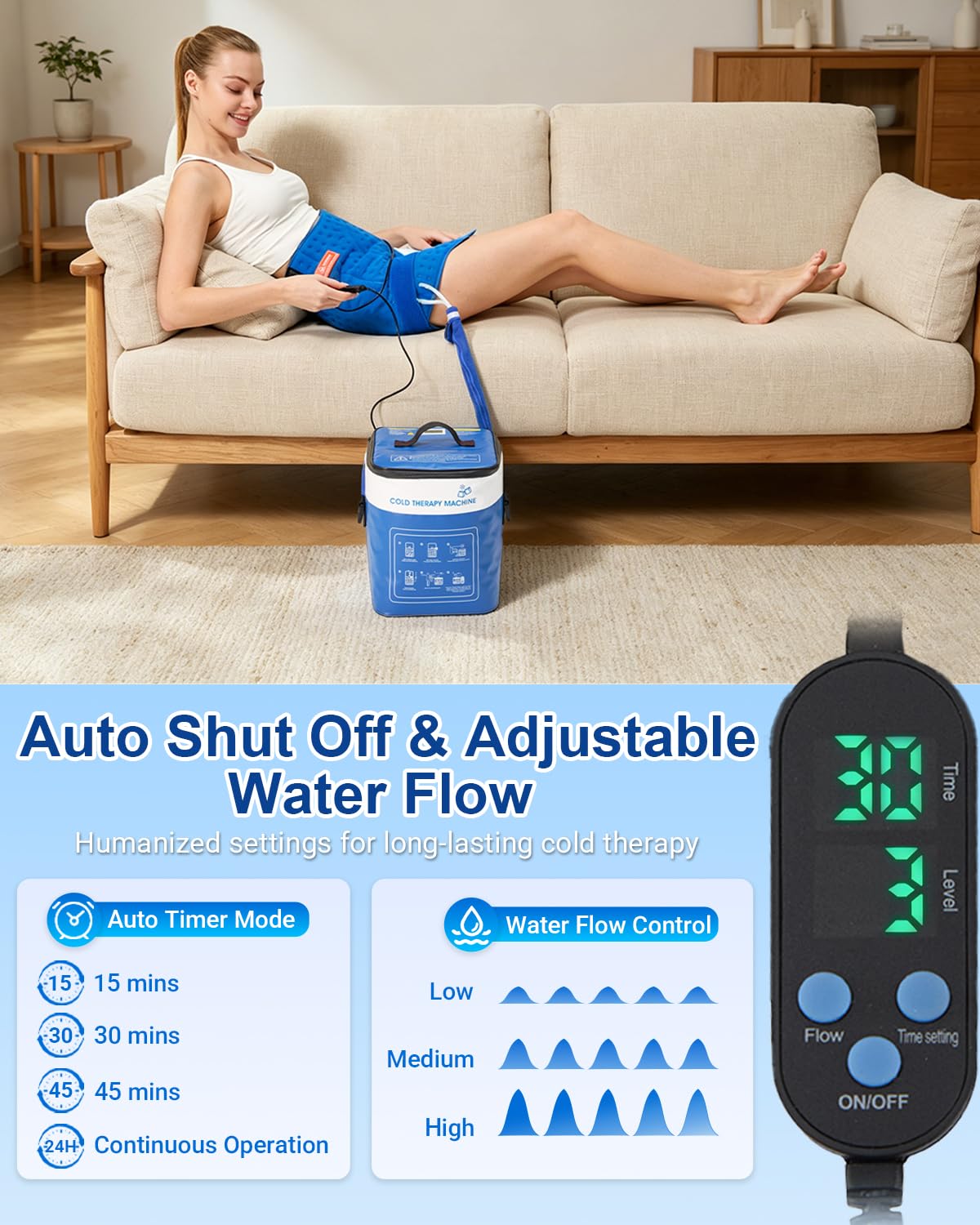 Cold Therapy Machine for Hip, 15.8Qt Large Ice Machine with Temp Display & Pressure Regulator, Cryotherapy Leak-Proof Hip-Specific Wrap, Whisper-Quiet Pump & 4 Timer Settings