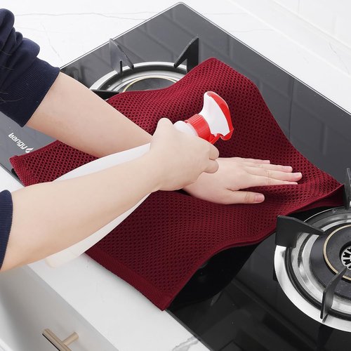 Homaxy Kitchen Dish Towels - Ultra Soft 100% Cotton Waffle Weave | Quick Drying, 13 x 28 Inches, 4-Pack, Burgundy