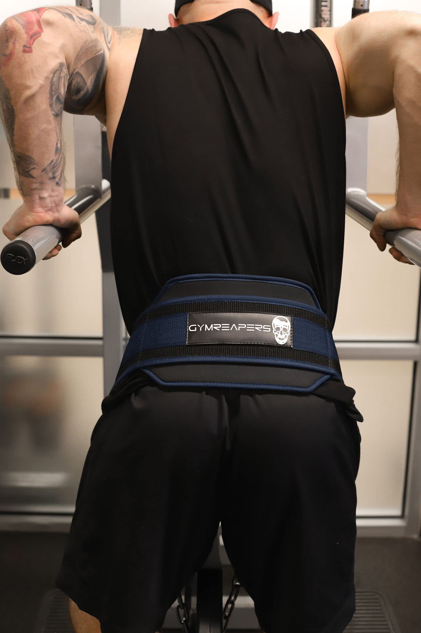 Gymreapers Dip Belt With Chain For Weightlifting, Pull Ups, Dips - Heavy Duty Steel Chain For Added Weight Training (Navy)