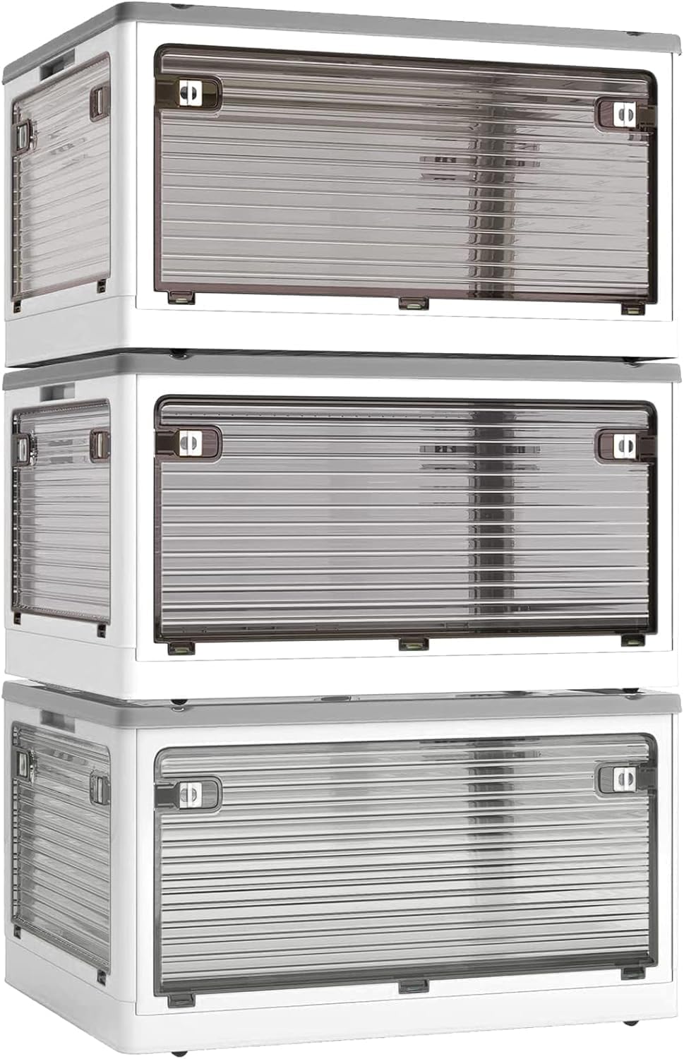 Stackable Storage Bins by [Brand Name] - 50-Liter Collapsible Organizers with Lids & Wheels | Ideal for Outdoor Camping, White