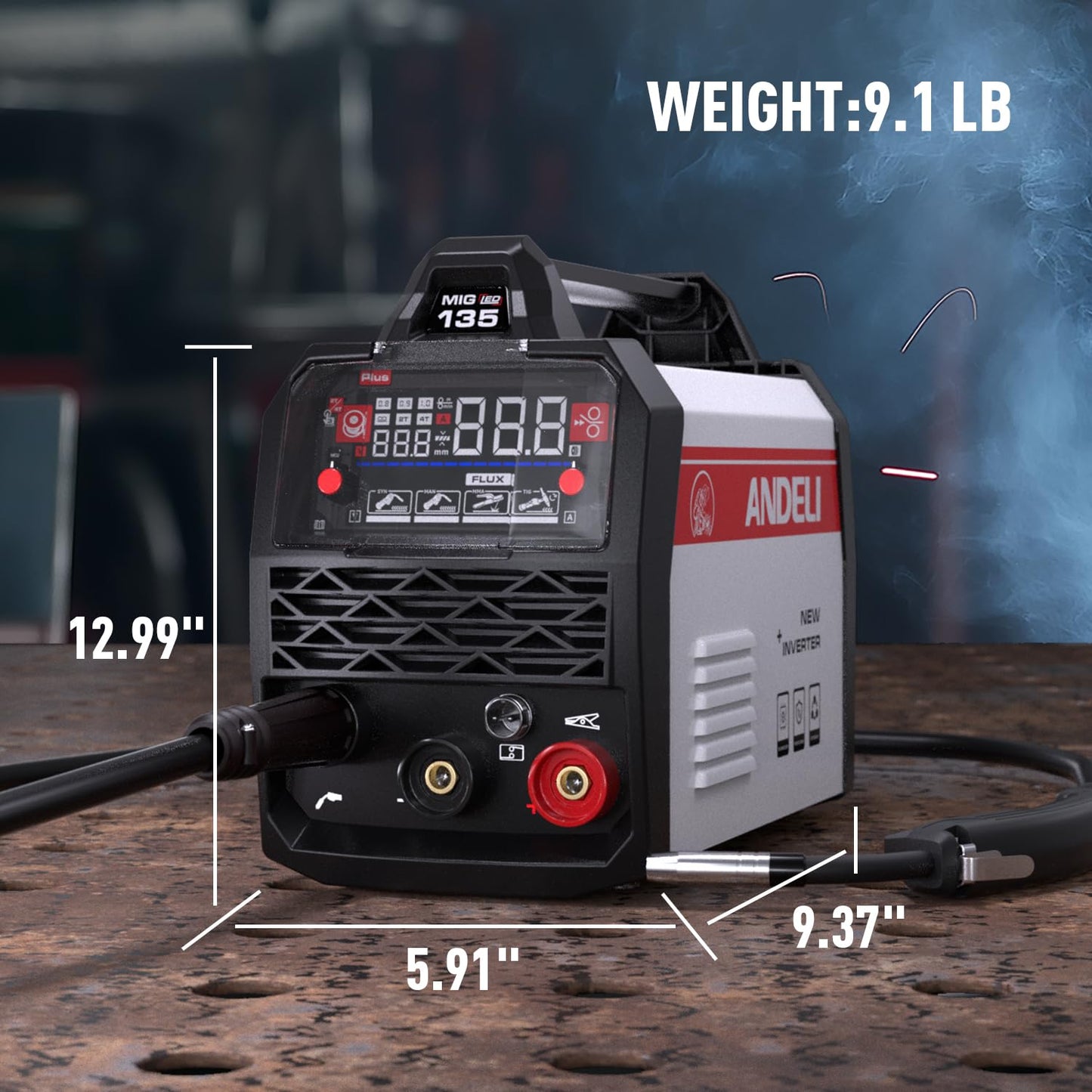 ANDELI 135A MIG Welder 110V/220V, PULSE Flux Core MIG/Lift Tig/Stick 3-in-1 Gasless MIG Welding Machine with Synergy，Large LED Display,2T/4T Full Kit (Bonus Welding Helmet & Gloves)