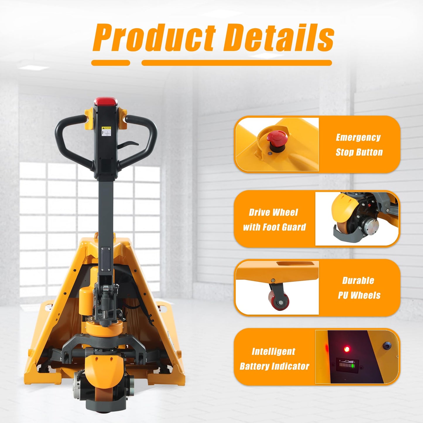 APOLLOLIFT Electric Pallet Jack, Lithium Battery Truck Fully Powered Handling Jacks 3300 lbs Capacity 48" x 27" Forks, Safe Equipment for Industrial and Commercial Use