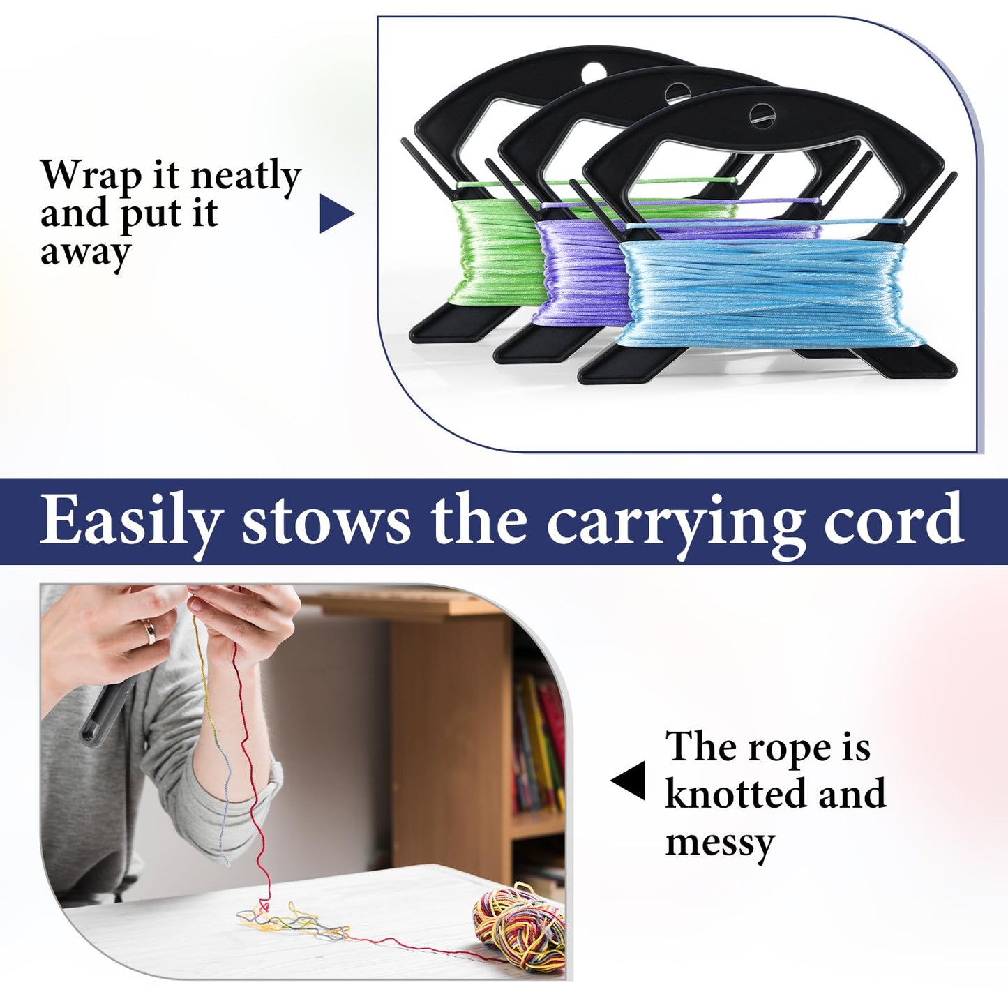4 Pcs Rope Winder, Paracord Spool Line Winder Rope and Cord Organizer Fishing Line Cable Bobbins Prevent Knots Recoils and Kinks for Anchor Lines, Mooring Lines, Ski Ropes Black