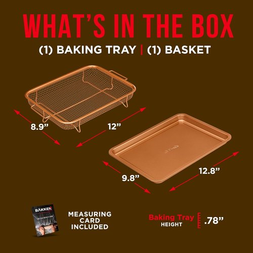 Bakken Swiss Air Fryer Tray - Elevated Mesh Design for Crispy Baking | Extra-Large 9.5'' x 13'', Copper