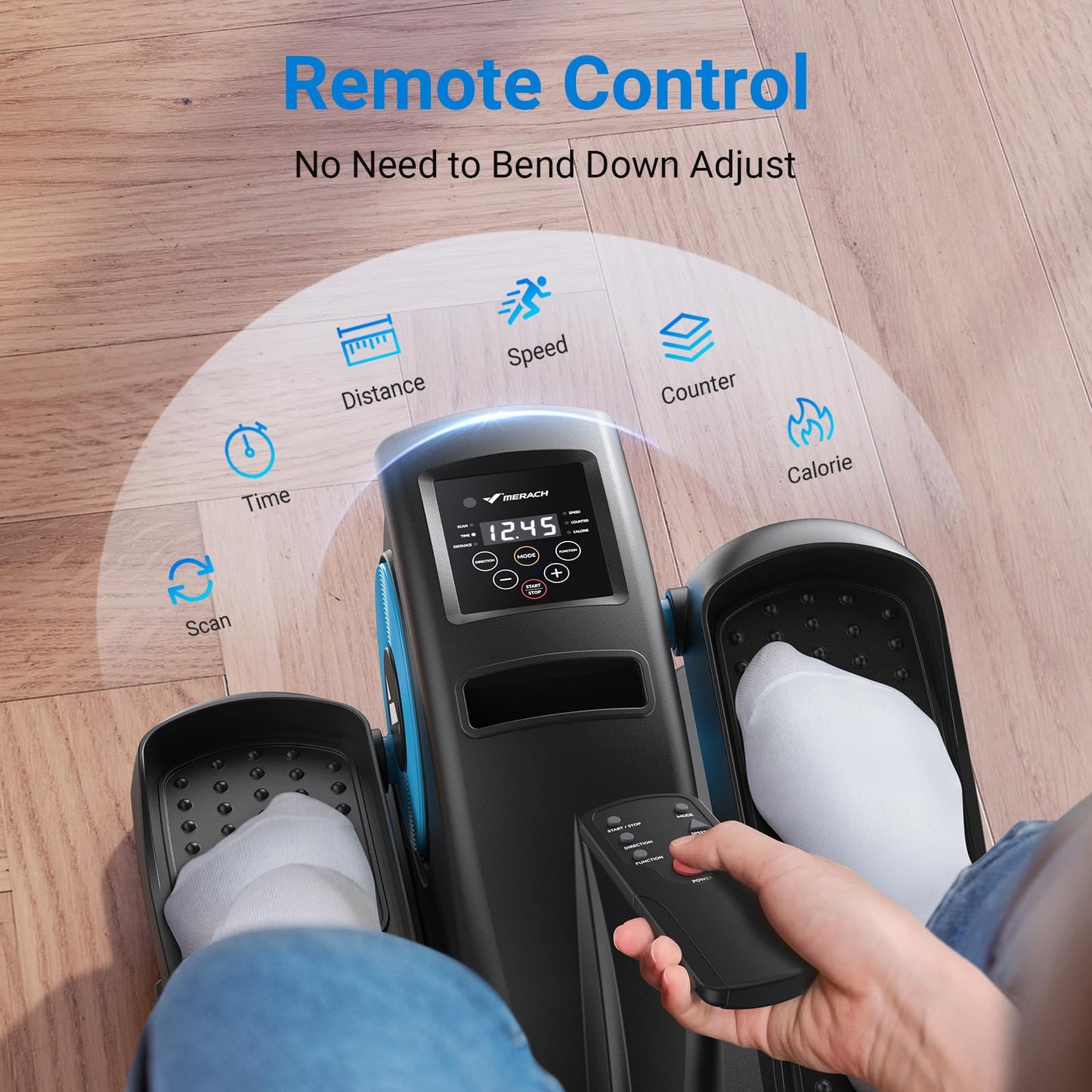 MERACH Under Desk Elliptical Machine, Leg Exerciser While Sitting for Seniors Adults Fully Assembled, Elliptical Exercise Machine Portable Electric Pedal with Remote Control&12 Auto Mode
