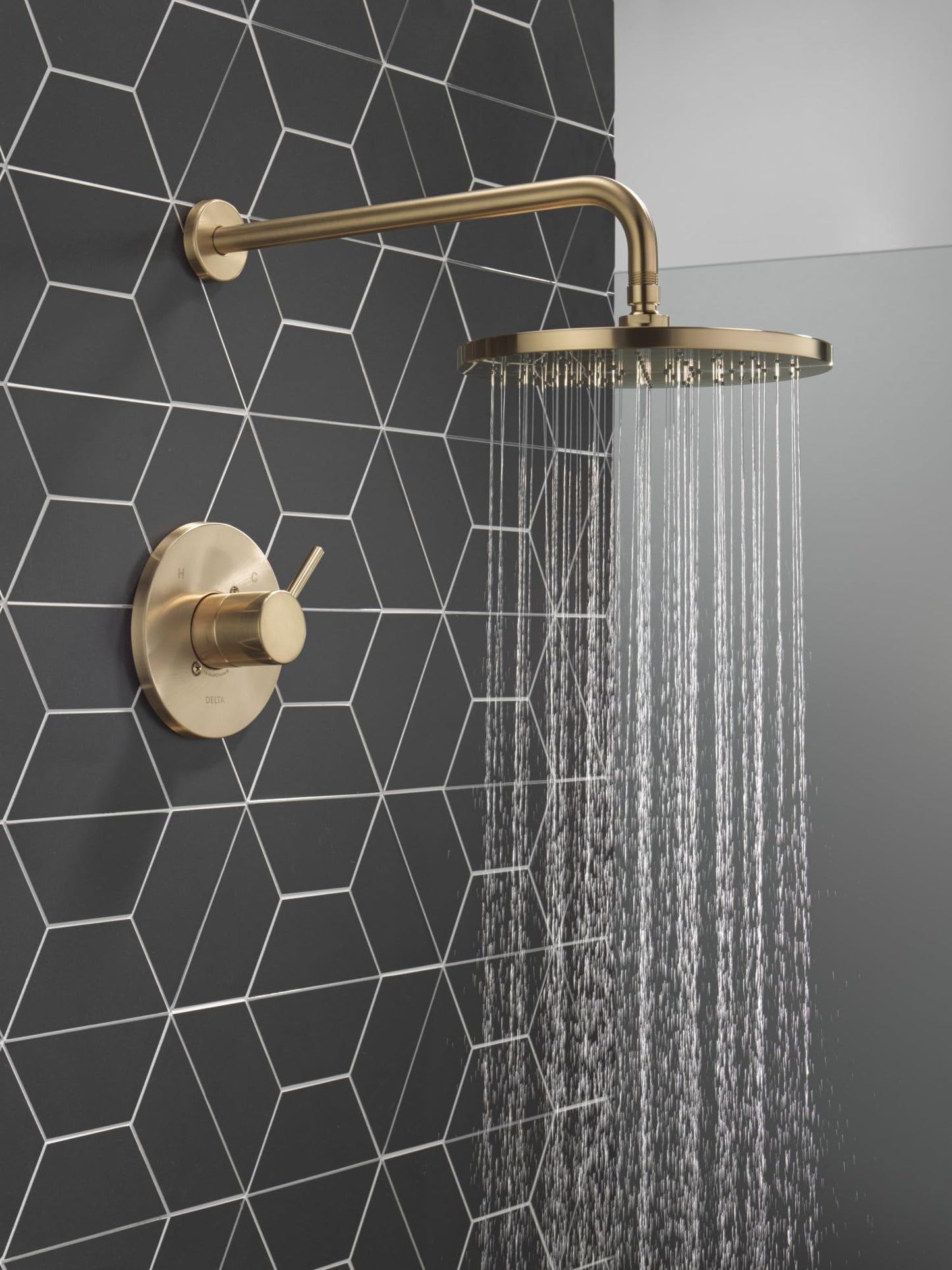 Delta Modern 14 Series Round Rain Shower Faucet Set, Brushed Gold Shower Head and Handle Set, Valve Trim Kit, Champagne Bronze T14269-CZ-PP (Valve Not Included)