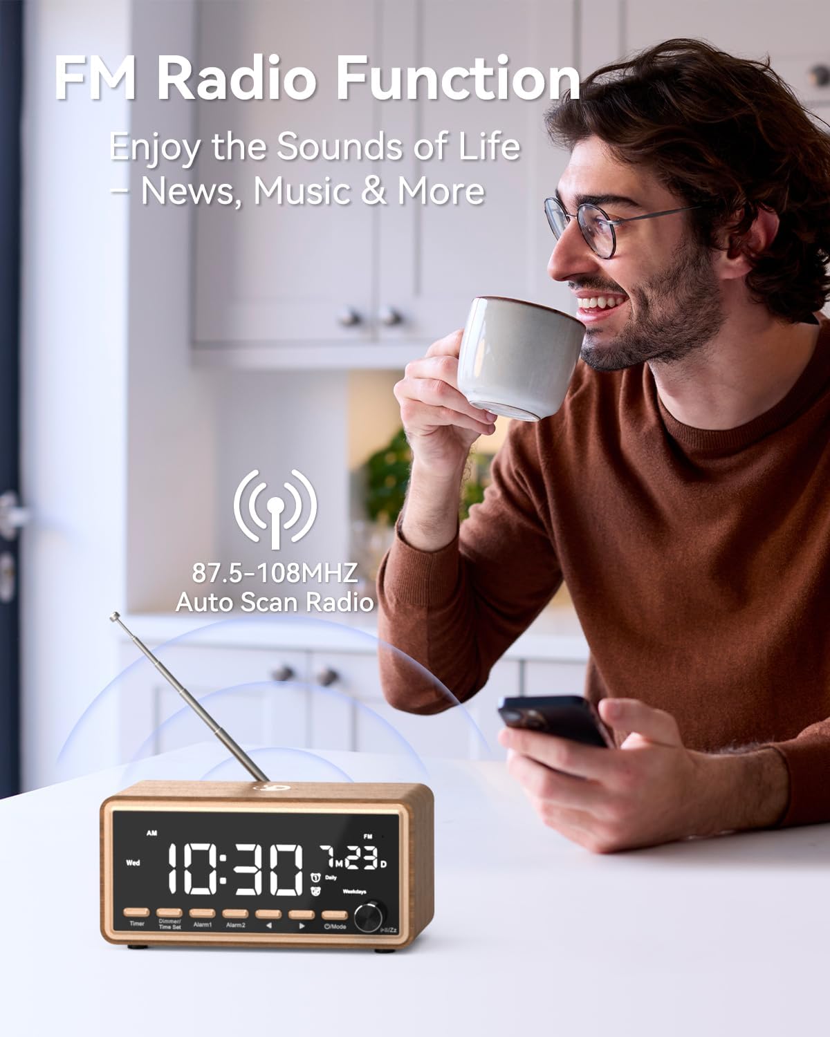 Charging,Dimmable Digital Alarm Clocks Radio for Bedrooms,FM Radio & White Noise Sound Machine with Timer,Bluetooth